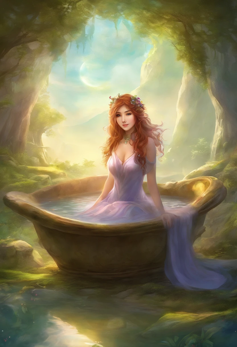 Smiling girl in cypress tub,  Boldly open your legs、Lying face down in the bathtub　buttocks visible　Wistful eyes　Glossy colored hair, 20 years old young, Asian Woman,  (Realistic:1.3), (Photorealistic:1.3), Ultra-detailed, (highdetailskin:1.2), 8K UHD, Digital SLR, Soft lighting, High quality