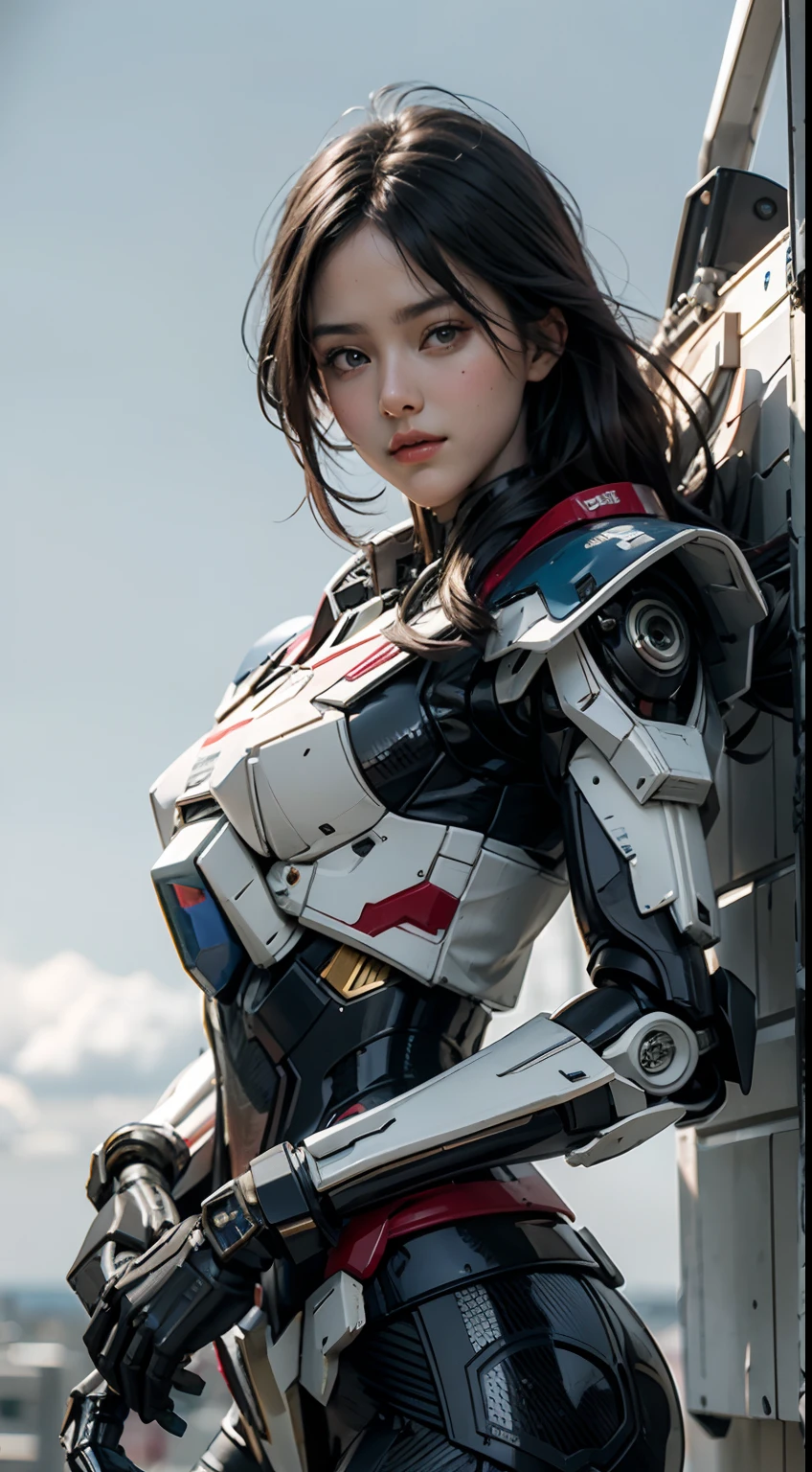 Textured skin, Super Detail,(full bodyesbian)、 high details,  Best Quality, hight resolution, 1080p, hard disk, a beauty、She wears a futuristic Gundam mecha、(Gundam)