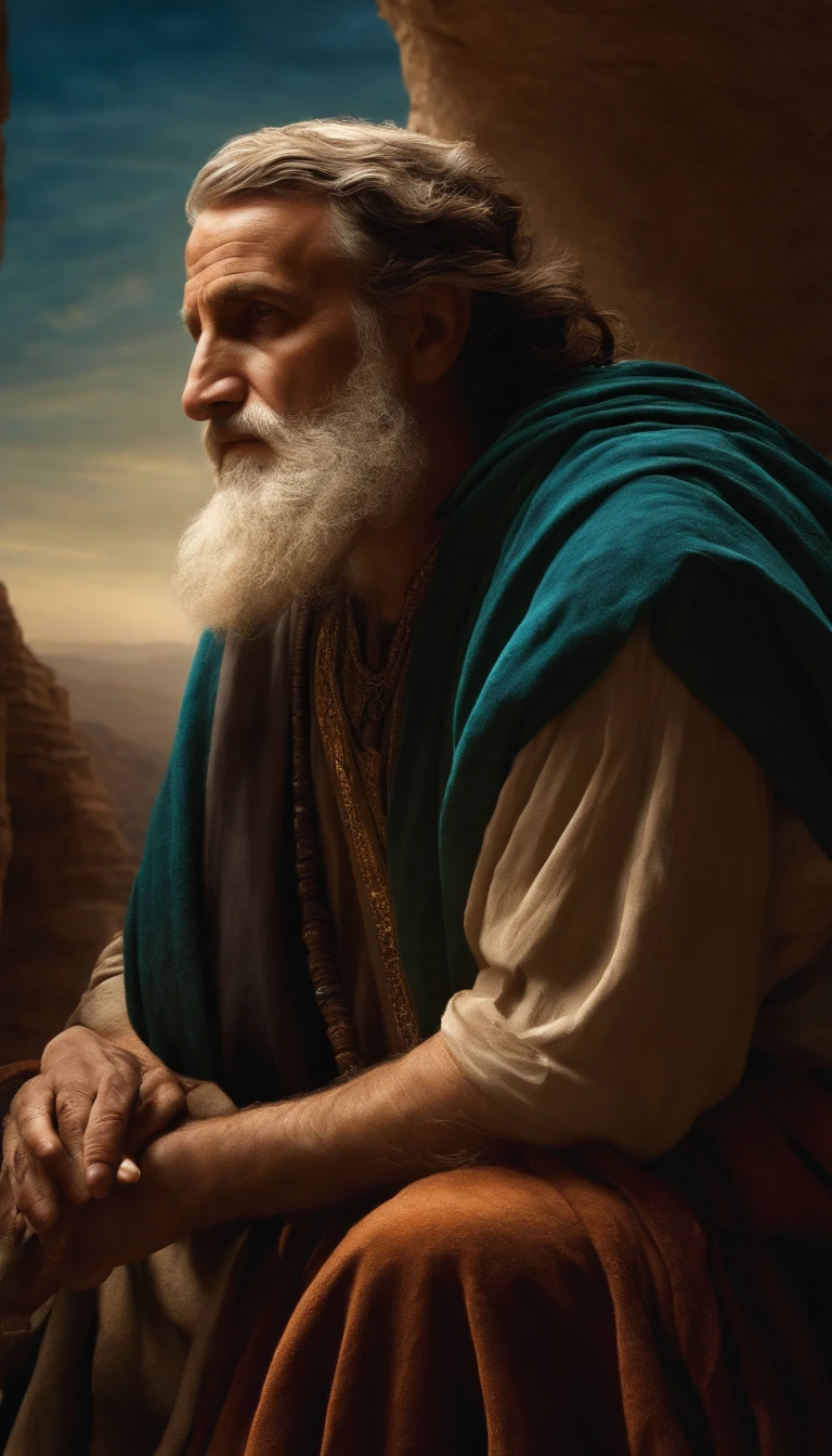 The prophet Jeremiah, middle aged, looked at the horizon, (biblical times) religion, Ultra photo realsisim
