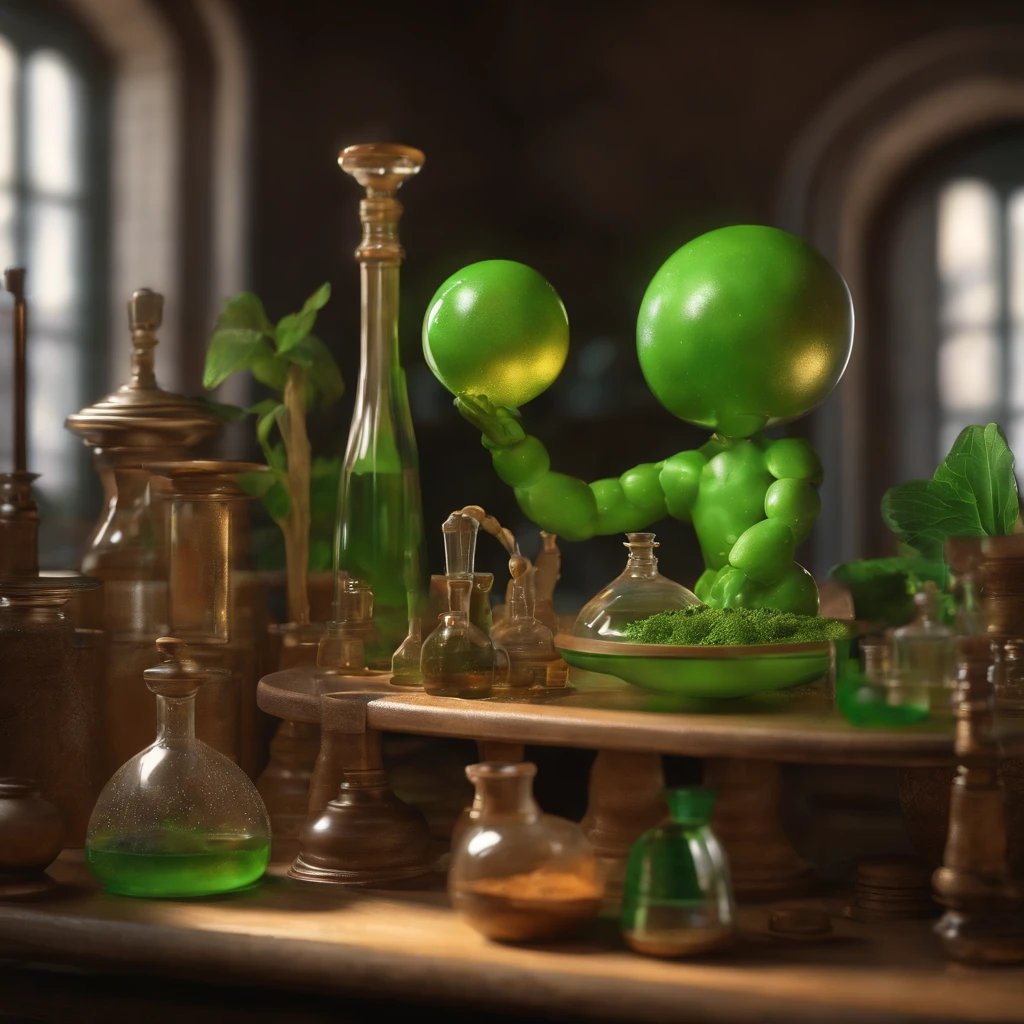 papel de parede CG Unity 8k altamente detalhado, Qualidade Superior, super detalhado, master part, Realistic, fotorrealista, cachorro vira lata caramelo cientista altamente detalhado em destaque, in a scientific laboratory, Working with alchemical items around, Alchemical femel still with bright alien green, alchemical pieces with various shades of bright colors on a shelf, cachorro vira lata caramelo cientista em destaque