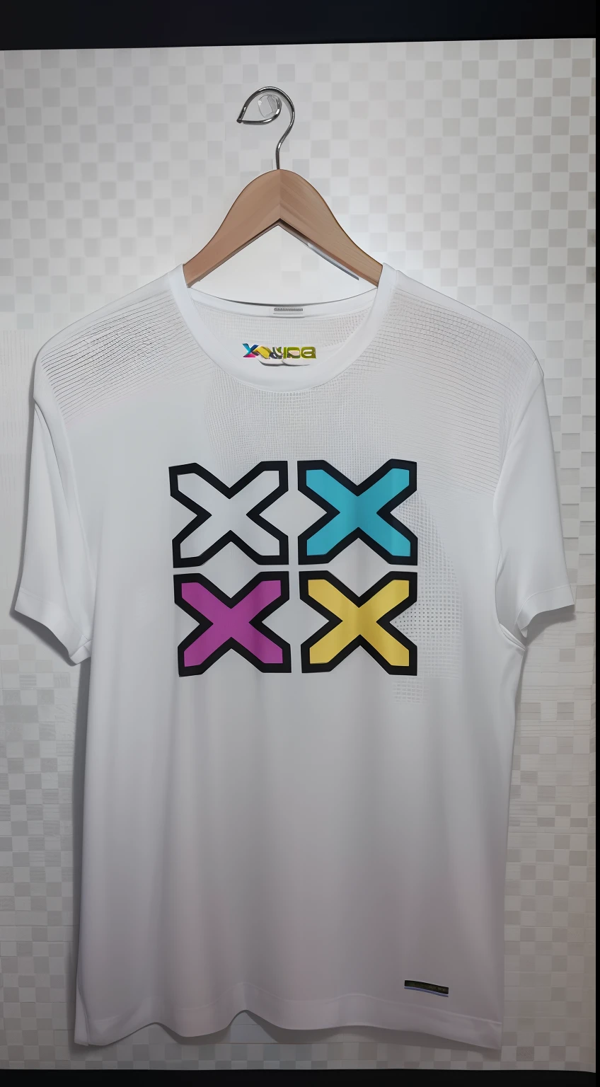 um close up de uma camisa branca com um desenho de cruz sobre ela, uma camiseta. arte do liquidificador, logotipo x, Camiseta!!, arte multicolorida da camiseta, arte da camisa, design y2k, design de Camiseta, y2k!!!!!!, Cmyk, Msxotto, design da camisa, imagem hiperrealista de x, e moda 2K, T - Camisa