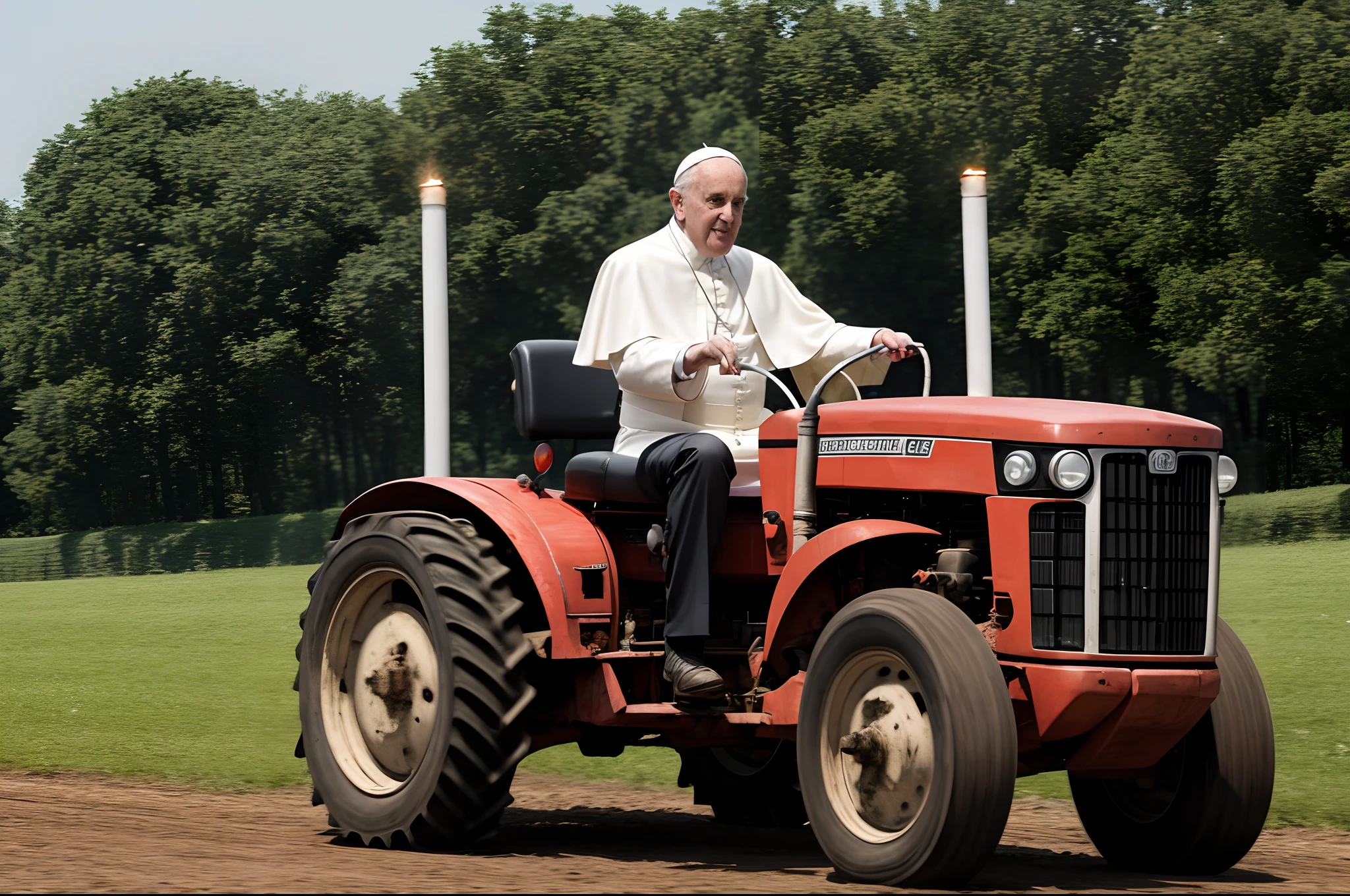 pope driving a tractor