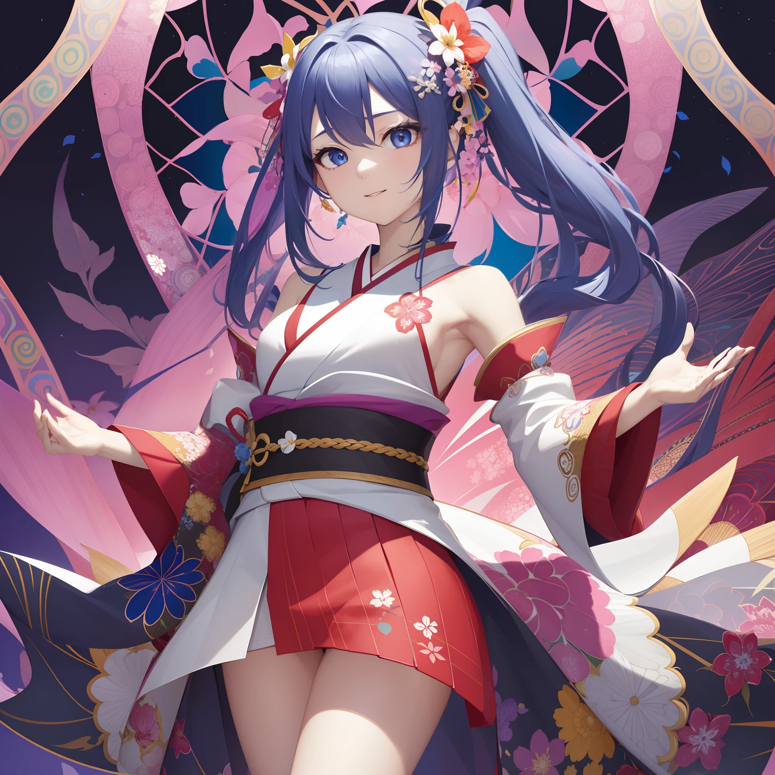 1人, reference sheet, (Fantasy character design, Front, back, Side) girl, kimono, japanese goddess, royal kimono