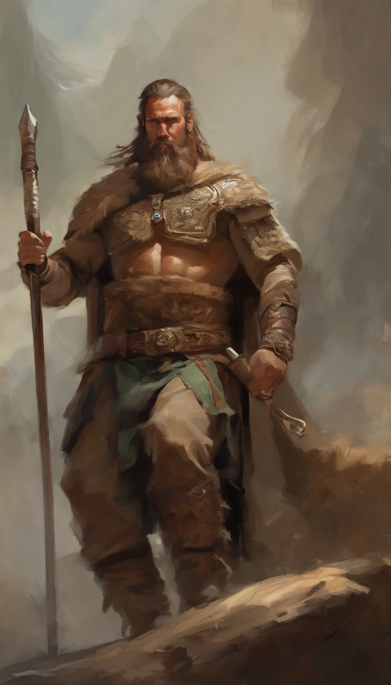 General Hannibal, male in a brown outfit with a sword, highly detailed character, viking warrior, epic viking king, norse ancient epic hero, muscular long haired with tattoo Philippine God of War, on horse back, modelshoot style, (extremely detailed CG 8k wallpaper), body photo of the most beautiful artwork in the world, medieval armor, body portrait, Nimrod the first king of Babylon, hunter, barbarian, macho man, majestic professional oil painting by Ed Blinkey, Atey Ghailan, Studio Ghibli, by Jeremy Mann, Greg Manchess, Antonio Moro, trend at ArtStation, trend at CGSociety, Intricate, High Detail, Sharp Focus, Dramatic and Photorealistic Painting Art by Midjourney and Greg Rutkowski