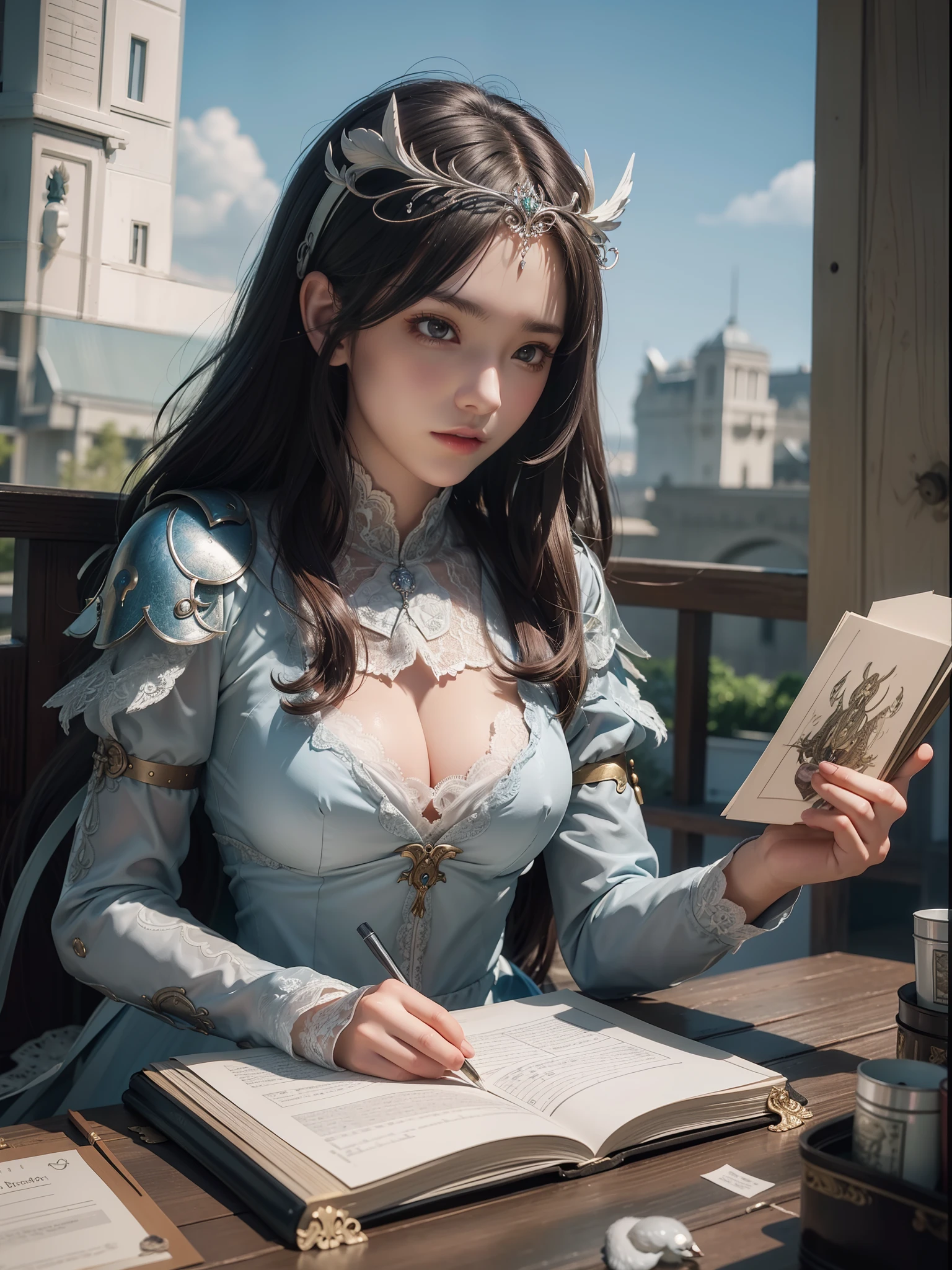 Silver hair,hentail realism, shadowing,,character sheets, reference sheet, Standing painting, 8K, Super detail, 1080p, Women's HD,femele, 16k, high resolution, Best quality, High quality, Anatomically correct, Masterpiece, ccurate, hyper HD,As graceful as a swan,unreal-engine, Ghibli-like colors, anime big breast, Standing painting, angle of view,battle armor,ssee-through,Lace skirt,Fluorescence behind it,showing belly,Red infracing