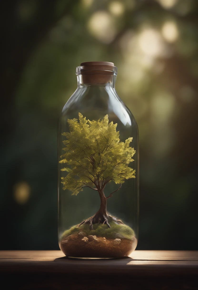 dreamlikeart tree in a bottle, fluffy, realistic, photo, canon, dreamlike, art, colorfull leaves and branches with flowers on top of its head. hyperdetailed photorealism by greg rutkowski - h 1024 w 804 | f 1 6 lens mark 2:2 s 3555 mm film grain :1 lifelike high res sharp focus contrast!! intricate detailed atmospheric light refraction lighting unreal engine 5 cinematic concept photography masterpiece octane render trending at cgsociety rendered as