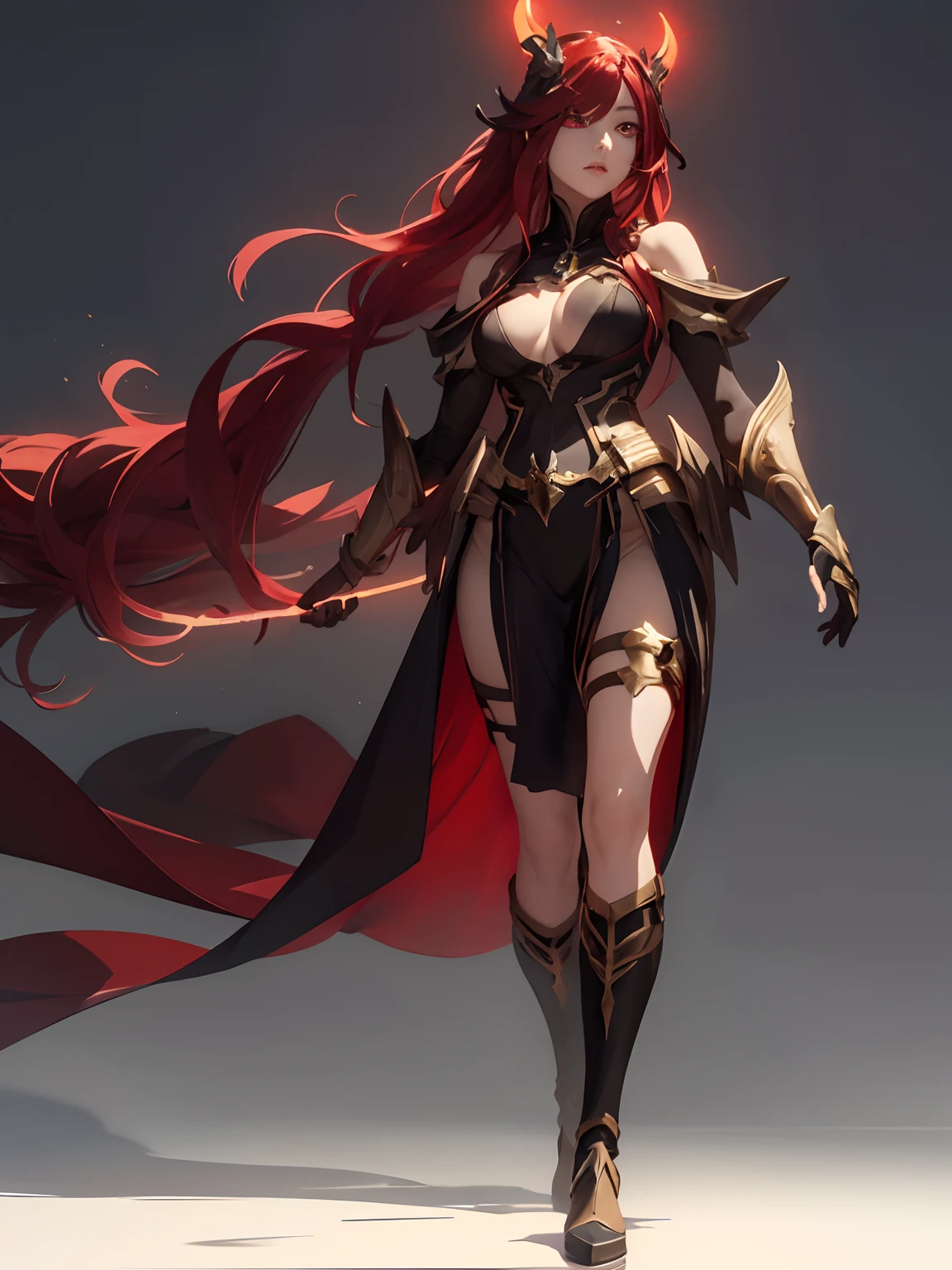 a digital art, fantasy, full body, ultra detailed, looking at the viewer, (1woman:1.3),
BREAK
, Create digital art, with clean lines, simple shapes, and focus on composition and balance, (no backround:1.5).
BREAK
, Capture a powerful empress, wearing a long dress, with long flowing red hair, horns, (glowing red eyes:1.2),
BREAK
, Capture an image in medium light, with soft lighting and shadows, focus on the character details.
BREAK
, Create a scene of an imposing woman, Threatening, with a menacing look.
BREAK
, Create an image inspired by the Japanese animation Fate, by the studio Ufotable Inc, with delicate lines, flat colors and emphasis on pattern and composition.