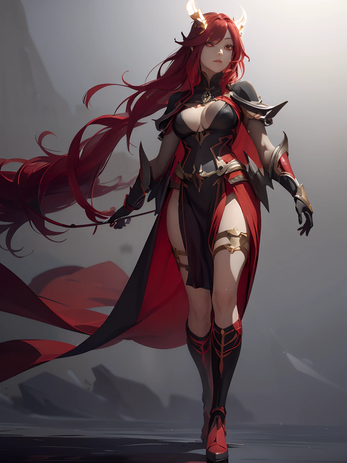 a digital art, fantasy, full body, ultra detailed, looking at the viewer, (1woman:1.3),
BREAK
, Create digital art, with clean lines, simple shapes, and focus on composition and balance, (no backround:1.5).
BREAK
, Capture a powerful empress, wearing a long dress, with long flowing red hair, horns, (glowing red eyes:1.2),
BREAK
, Capture an image in medium light, with soft lighting and shadows, focus on the character details.
BREAK
, Create a scene of an imposing woman, Threatening, with a menacing look.
BREAK
, Create an image inspired by the Japanese animation Fate, by the studio Ufotable Inc, with delicate lines, flat colors and emphasis on pattern and composition.