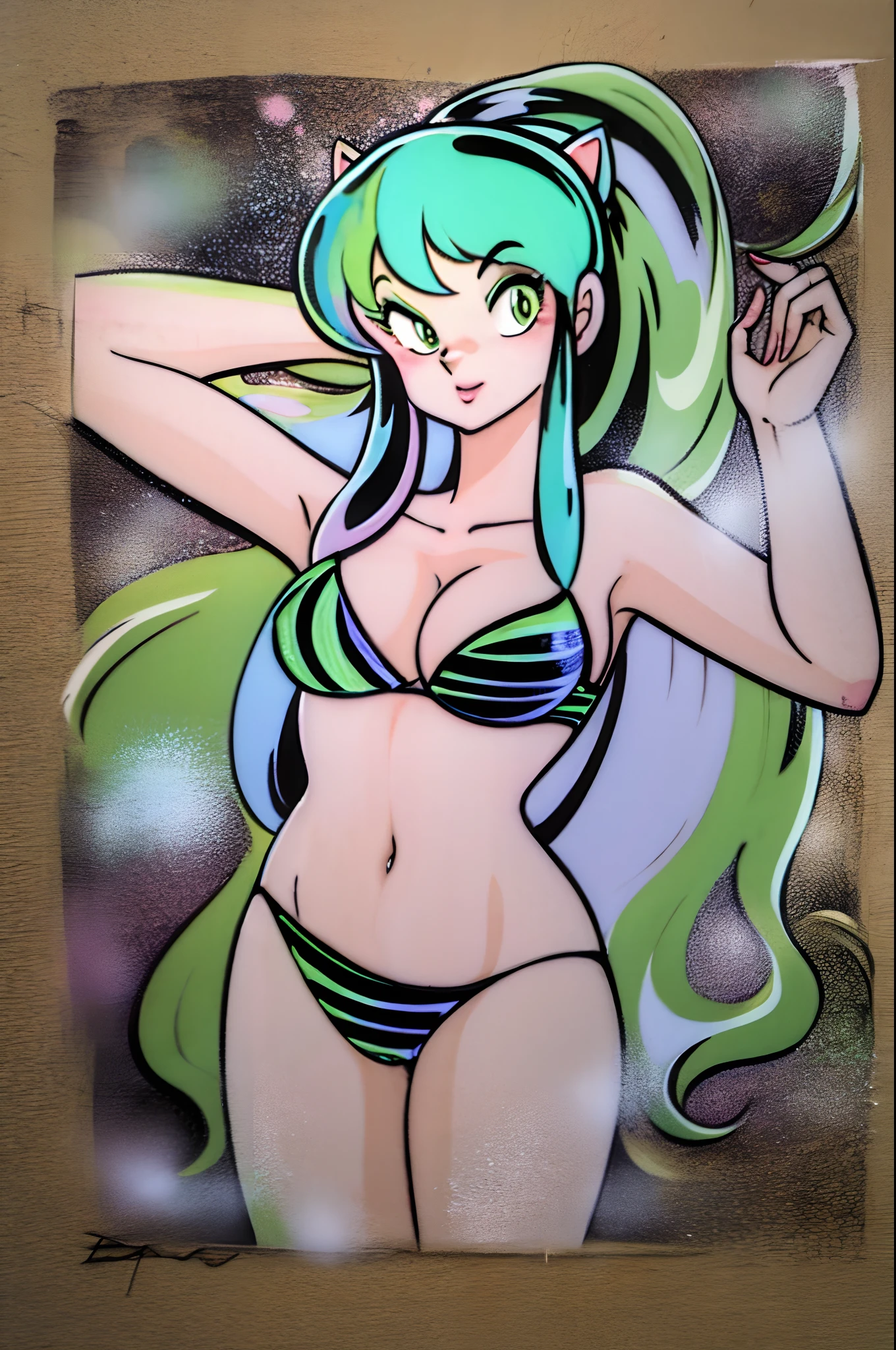 lum, oni, bikini, green hair