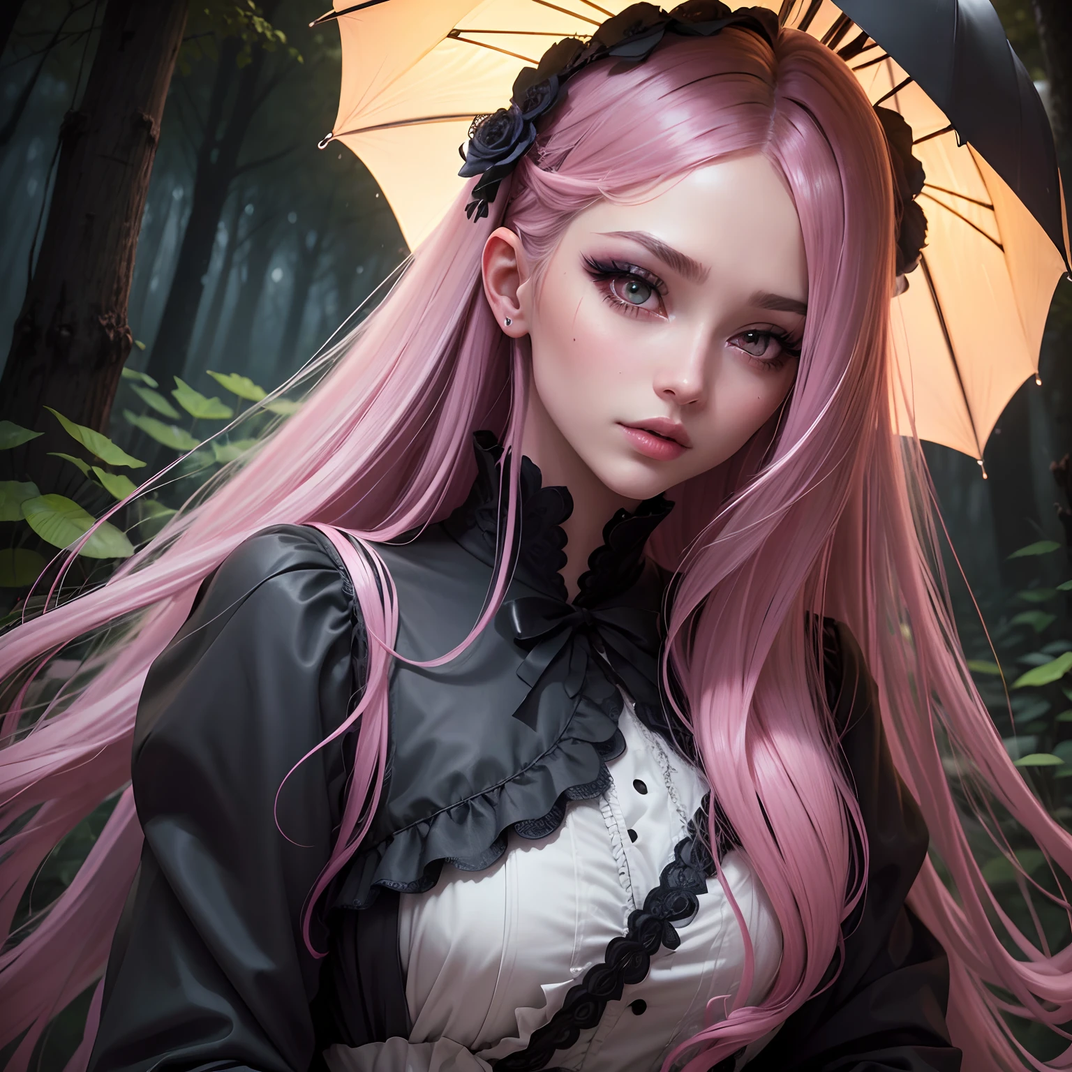 HD 4K 3D Stunning, magic, cinematic potrait of gothic nymph, long, curly redhead hair, purple light, sunstrails, perfect female beauty, intricate, pale traslucent skin, magic, rich black dress, ethereal, stunning, gorgeous body, gorgeous eyes --auto --s2