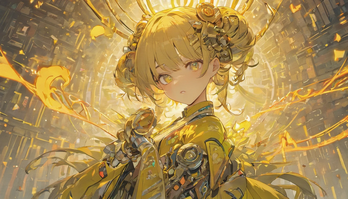 (obra-prima, qualidade superior, melhor qualidade), ((Estilo cyberpunk, robotic arm, Hololo, surreal science fiction art, Future Science Fiction Aesthetics)), (1 menina solo), fechar para cima, (olhos resolutos), (roupas chinesas antigas, manto branco, gola bordada uesugi, camisa branca de manga grande, Streamers), (grampo de cabelo, cabelo preto longo, armas), (Hanfu), (clear facial features, textura de pele detalhada, rosto bonito), fundo branco, brincos, pele amarela, standingn, (((flat heart))),