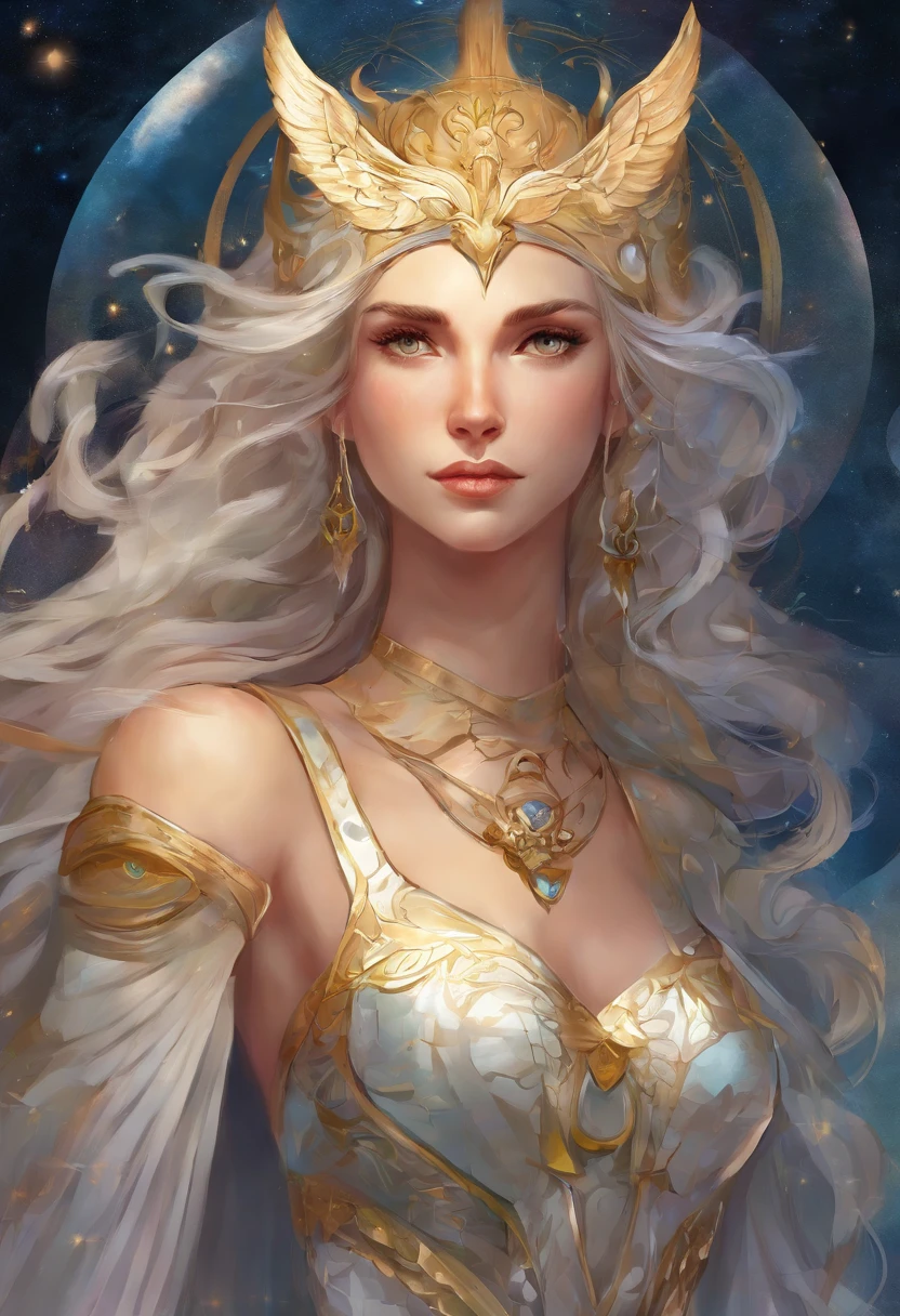 um close up de uma mulher com longos cabelos brancos e um colar, the goddess artemis smirking, portrait knights of zodiac girl, also known as artemis the selene, Griffith, Berserk, A Deusa Hera parecendo irritada, sacerdotisa, A Deusa Hera parecendo irritada, knights of zodiac girl, Obra-prima Deusa da Tristeza, A deusa grega Afrotita, Griffith
