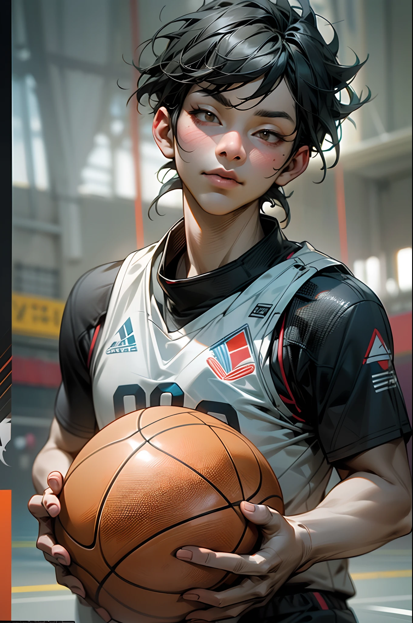 35mm camera lens,cool guy,athlete,basketball ball,Shooting,detailedbackground,Asian Games,True skin texture,Smudge,Accurate facial features,dynamic blur,super-fine,ultra - detailed,high qulity,8K ,oc rendered,dynamic viewing angle,Hyper Real,Ultra photo realsisim