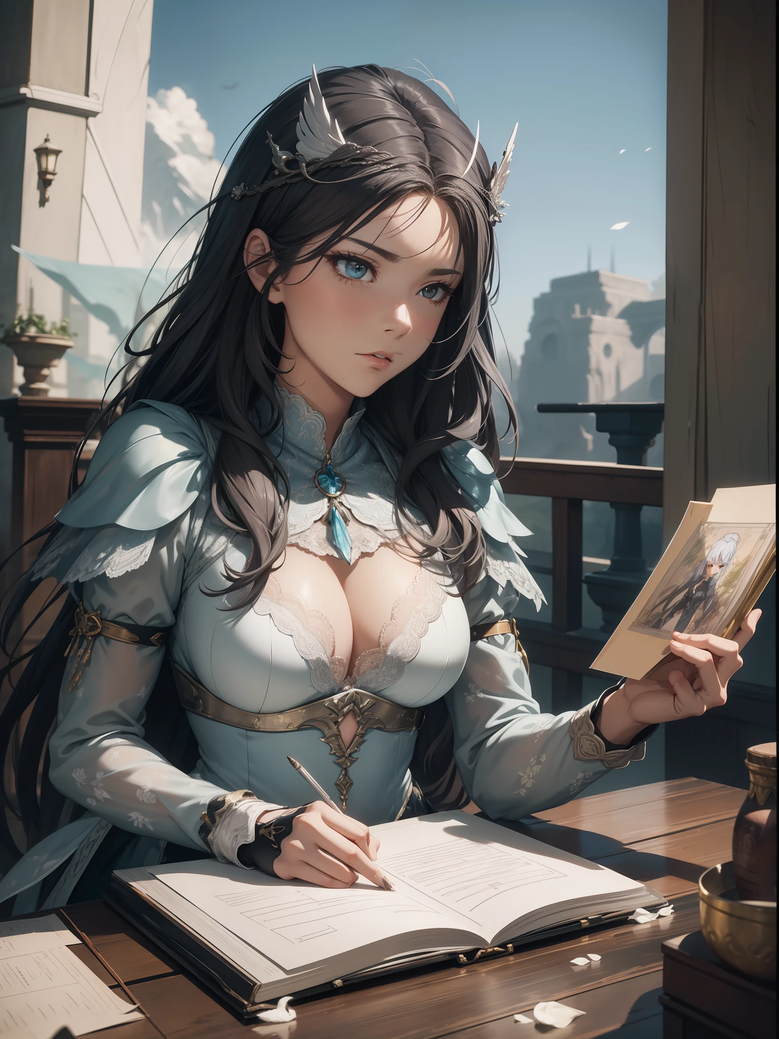 Silver hair,hentail realism, shadowing,,character sheets, reference sheet, Standing painting, 8K, Super detail, 1080p, Women's HD,femele, 16k, high resolution, Best quality, High quality, Anatomically correct, Masterpiece, ccurate, hyper HD,As graceful as a swan,unreal-engine, Ghibli-like colors, anime big breast, Standing painting, angle of view,battle armor,ssee-through,Lace skirt,Fluorescence behind it,showing belly,Red infracing