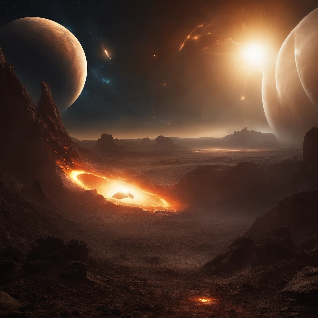Best Quality, hight resolution, destroyed planet,space view,dark background,explosion debris,flying rocks,cracked surface,shattered moons,cosmic dust,fiery remnants,haunting glow,apocalyptic atmosphere,galaxy in distance,star-filled sky,luminous space portal,cosmic devastation,otherworldly destruction,spectacular cosmic event,surreal celestial scene,astronomical catastrophe,mesmerizing chaos,post-apocalyptic beauty,cosmic cataclysm,universe in turmoil,cosmic wreckage,endless void,luminous remnants,awe-inspiring devastation,cosmic aftermath,celestial catastrophe,emerging black hole,cosmic shockwave,dark matter surge,interstellar chaos,celestial fragments,otherworldly ruin,intergalactic destruction,cosmic conflagration.
