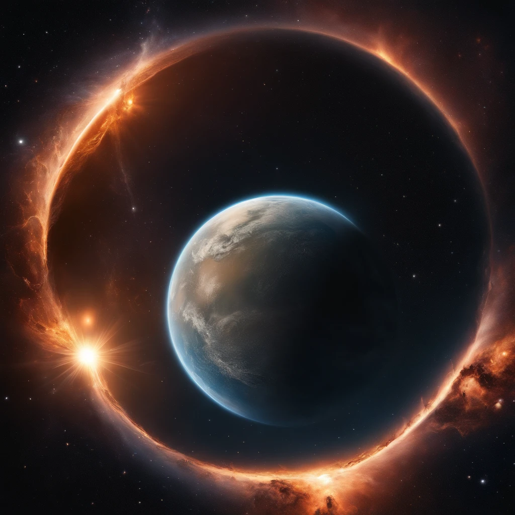 (best quality, high resolution, 4k, 8k, highres, masterpiece:1.2), ultra-detailed, (realistic, photorealistic, photo-realistic:1.37), HDR, UHD, studio lighting, extreme detail description, professional, vivid colors, bokeh, destroyed planet after explosion, view from space, dark space background