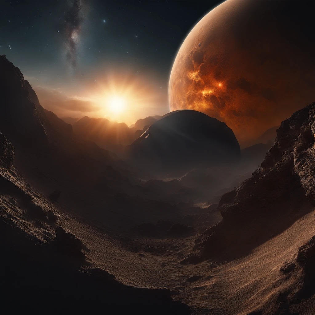 (best quality, high resolution, 4k, 8k, highres, masterpiece:1.2), ultra-detailed, (realistic, photorealistic, photo-realistic:1.37), HDR, UHD, studio lighting, extreme detail description, professional, vivid colors, bokeh, destroyed planet after explosion, view from space, dark space background