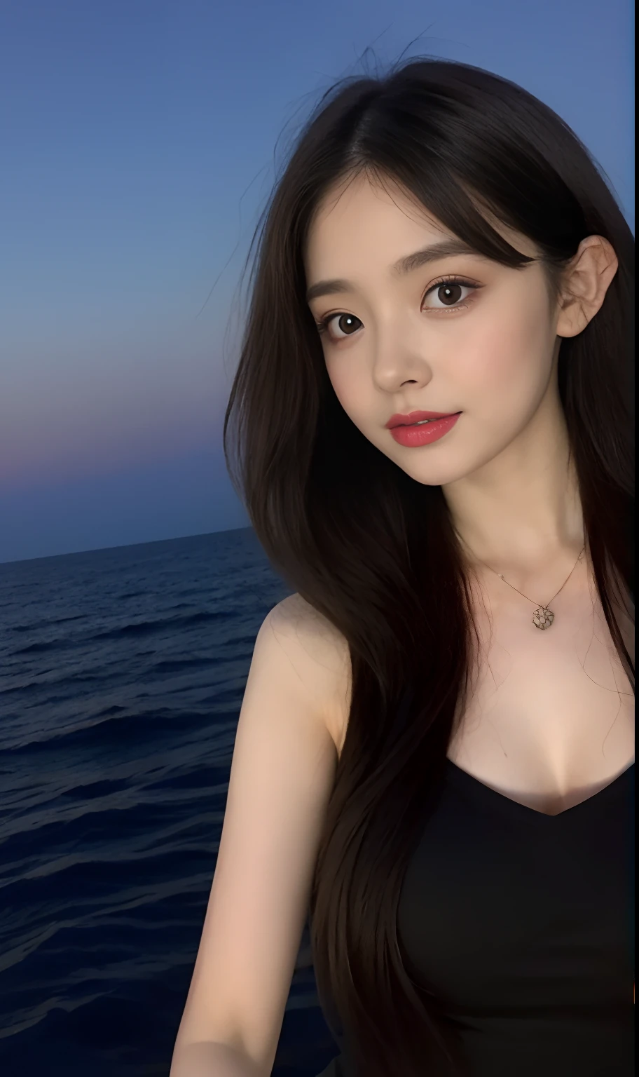 (Original photo of 8K,best qualtiy,tmasterpiece:1.2),(Medium view),the night,Night on a yacht,Sea and night view in the background,best qualtiy,tmasterpiece,(Small mouth:1.2),short- sleeved,short- sleeved,short- sleeved,short- sleeved,an extremely delicate and beautiful one,,astounding,finely detailled,tmasterpiece,Best quality at best,(age 22:1.2),Narrow waist,Slim,is shy,Pure,adolable,Bushy hair,Soft hair,big breasts beautiful,A detailed eye,(long whitr hair:1.2)