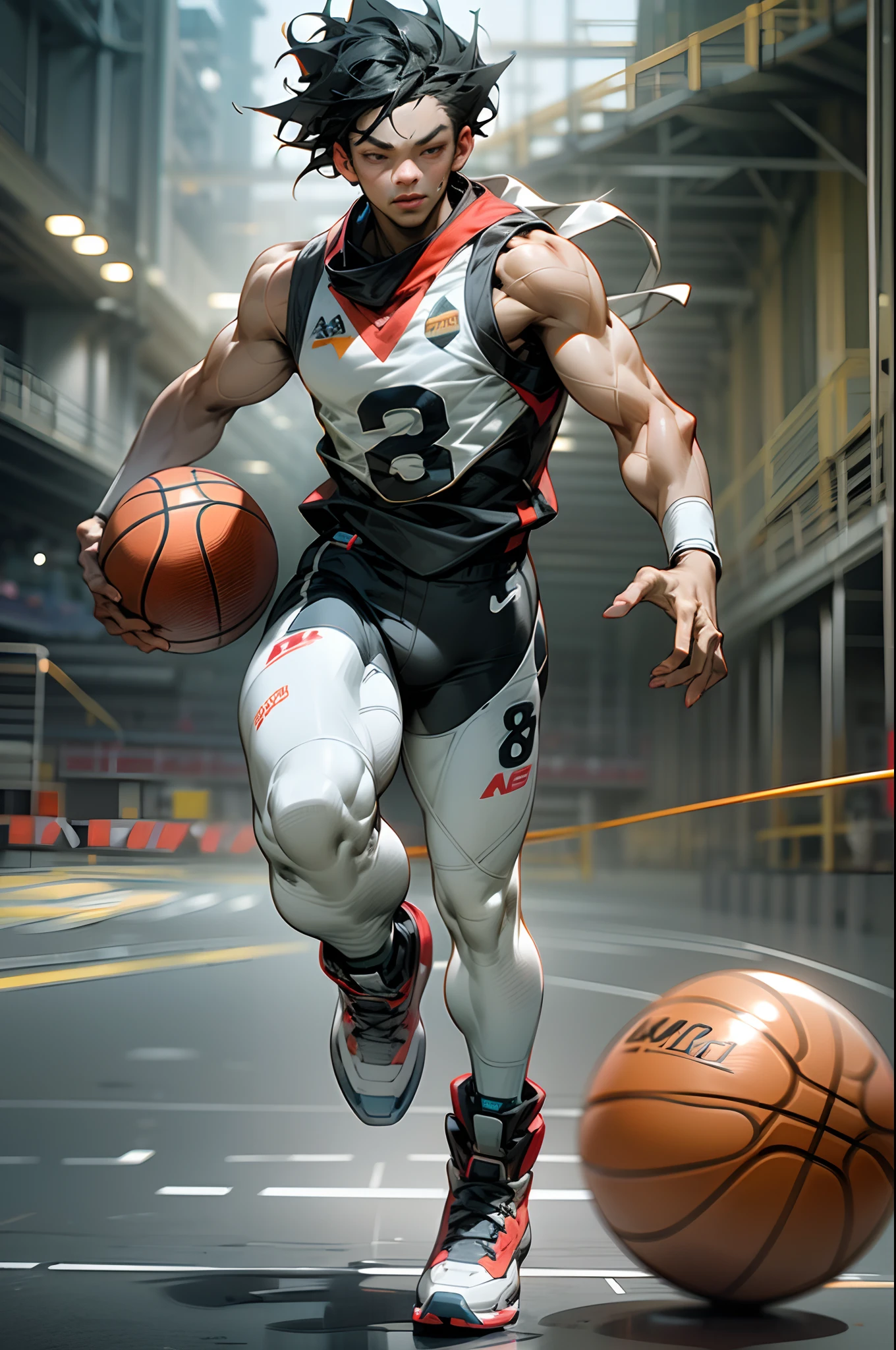 Create a crazy strong basketball player alien