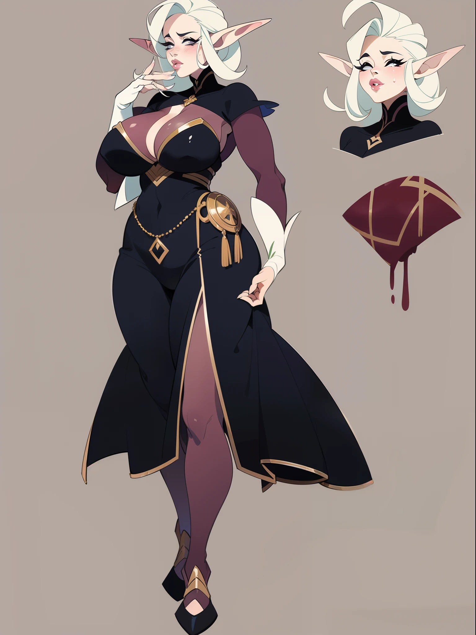 girl elf , big lips, (character concept adopt) , (dress), fullbody, very big boobs, gothic, blood tears