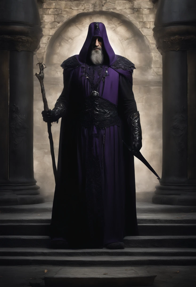Hades is often described as a middle-aged deity with a commanding and somber appearance. He possesses a robust and tall stature, reflecting his divine nature. His hair is dark, often depicted as long and disheveled, cascading over his shoulders. His beard is equally dark and dense, adding an air of seriousness to his face.Hades' eyes are deep and penetrating, with a gaze that seems to probe the souls of those who cross his path. His facial expression is stern and austere, befitting his role as the ruler of the underworld.He is clad in majestic dark clothing, typically portrayed in shades of black and purple, symbolizing the darkness and gravity of his realm. His crown is made of cypress, a tree associated with death, and is worn as a badge of his position as lord of the underworld.In one hand, Hades often holds his scepter or bident, a trident with two prongs, representing his power over the dead and his dominion over the subterranean realm. The scepter is often adorned with symbols related to death and darkness. Cinematic realistic portrait, bonito rosto detalhado, rosto realista altamente detalhado, Rosto altamente detalhado de 8k, retrato de rosto detalhado realista, 8k portrait render, sharp high detail face, realistic face moody lighting, rosto realista detalhado, rosto realista humano, Retrato VFX altamente detalhado, rosto detalhado e realista, rosto realista e detalhado