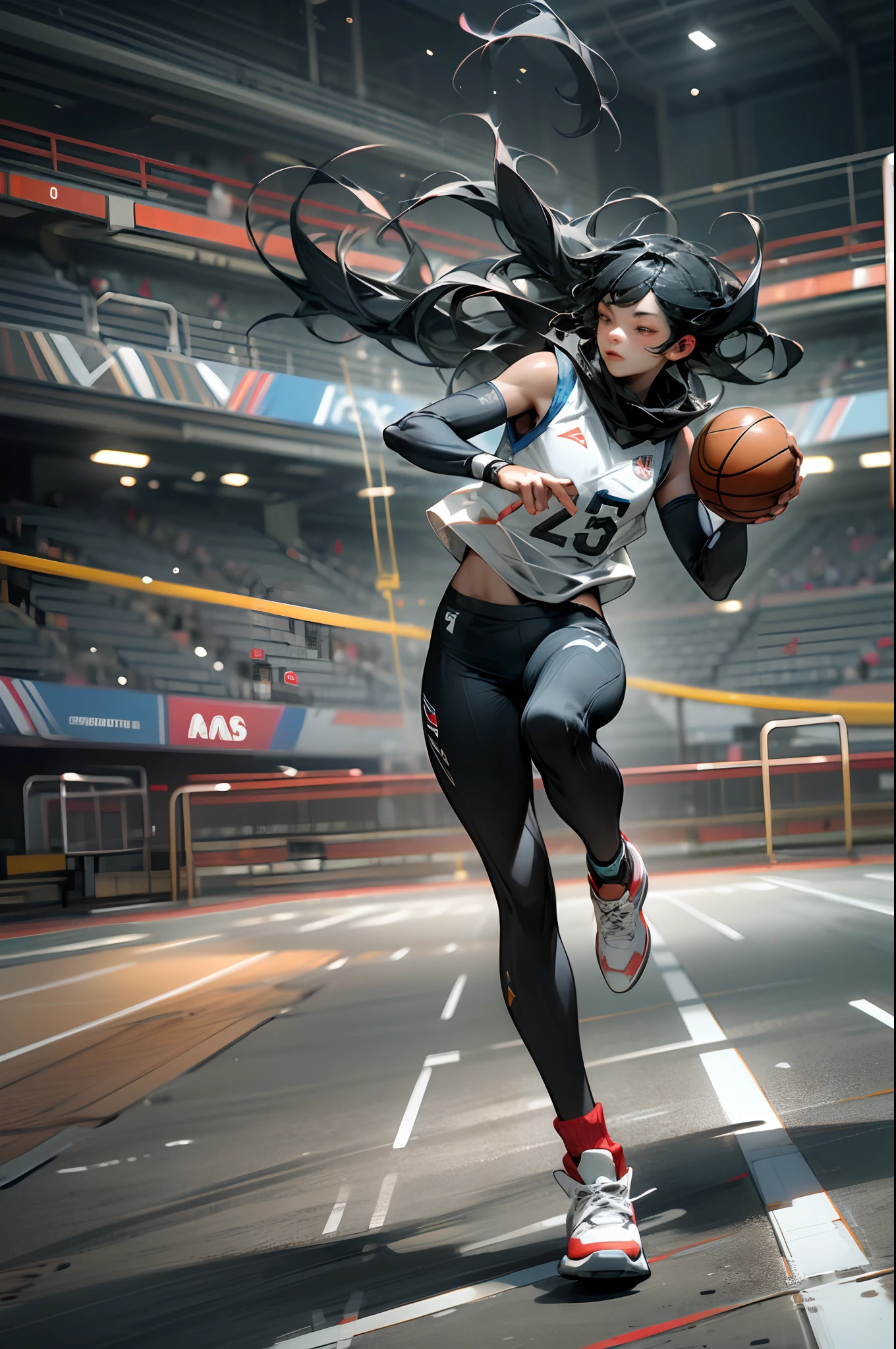 35mm camera lens，cool guy，athlete，basketball ball，Shooting，detailedbackground，Asian Games，Full body like，True skin texture，Smudge，Accurate facial features，dynamic blur，super-fine，ultra - detailed，high qulity，8K ，oc rendered，dynamic viewing angle，Hyper Real，Ultra photo realsisim