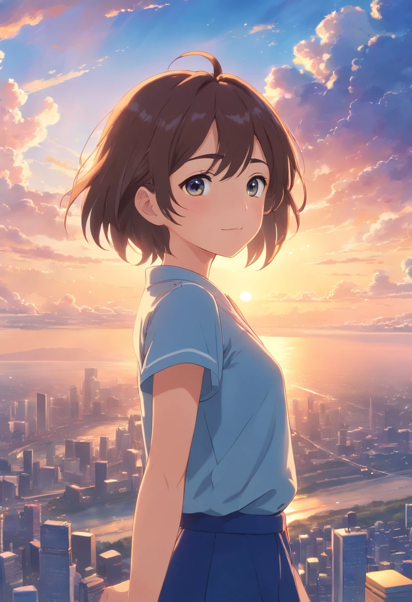 (best quality,4k,8k,highres,masterpiece:1.2), movie stills, 1girl, cloud girl, floating in the sky, close-up, bright, cheerful, warm and soft lighting, sunset, (sparkle:0.7)