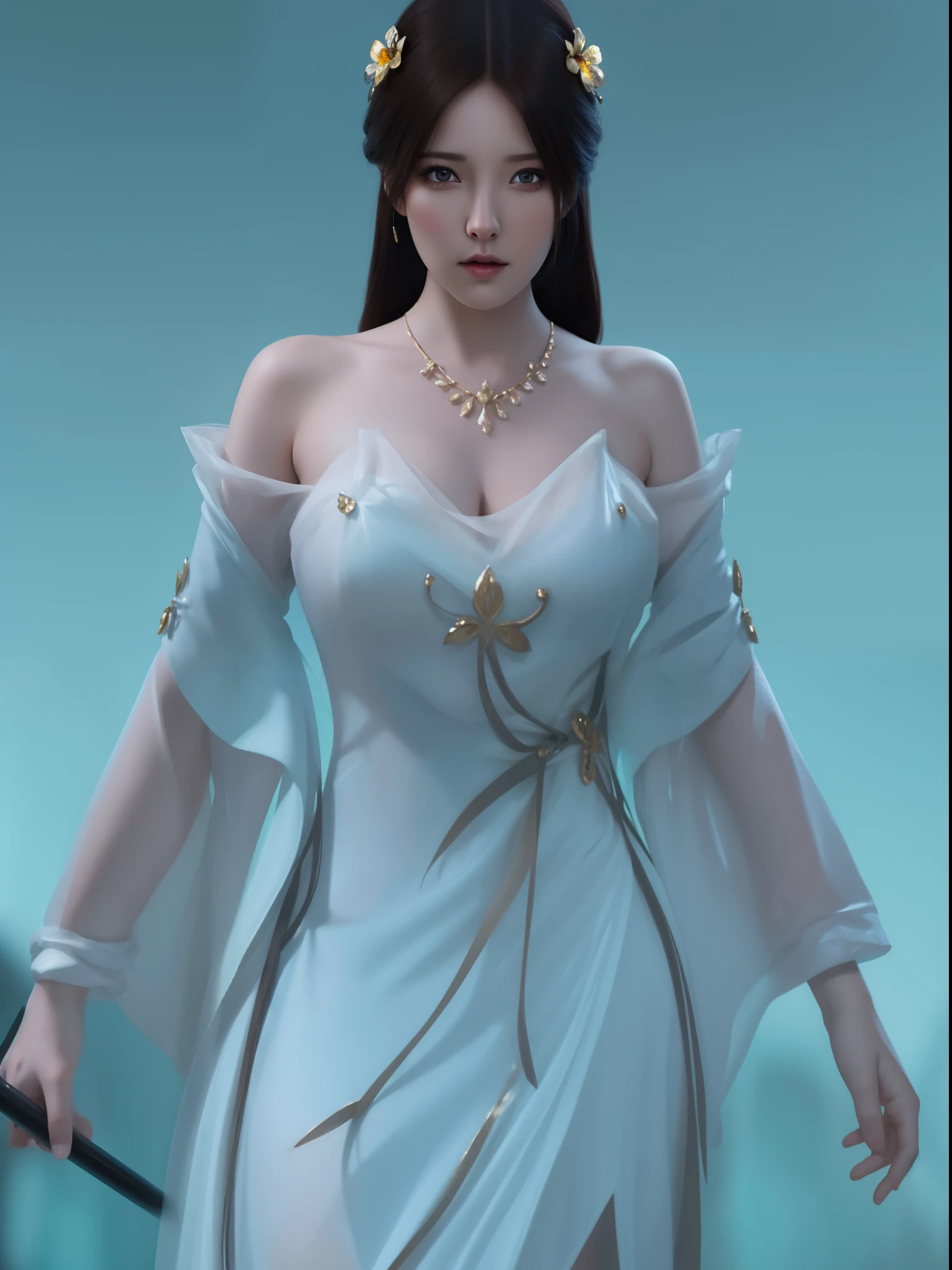 (hyperrealistic), (illustration), (high resolution), (8K), (extremely detailed), (best illustration), (beautiful detailed eyes), (best quality), (ultra-detailed), (masterpiece), (wallpaper), (photorealistic), (natural light), (rim lighting), (detailed face), (high detailed realistic skin texture), (anatomically correct), (solo), (1 girl), (high detailed realistic hair), (black hair:1.35), (heterochromic eyes), (detailed eyes), (bright brown eyes:1.37), (sparkling eyes), (realistic big breasts:1.5), (exposed breasts:1.35), (long legs), (slender abs), (dynamic pose), (closed tiny mouth:1.3), nsfw, concentrated expression.