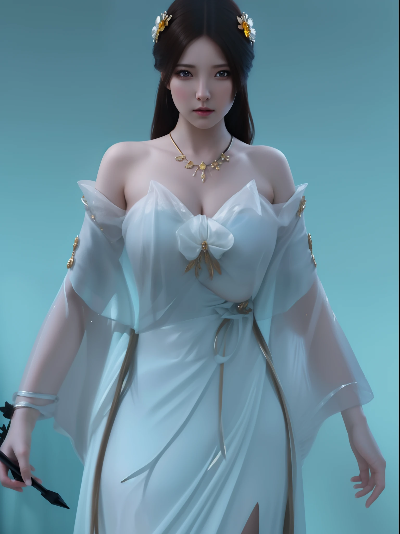 (hyperrealistic), (illustration), (high resolution), (8K), (extremely detailed), (best illustration), (beautiful detailed eyes), (best quality), (ultra-detailed), (masterpiece), (wallpaper), (photorealistic), (natural light), (rim lighting), (detailed face), (high detailed realistic skin texture), (anatomically correct), (solo), (1 girl), (high detailed realistic hair), (black hair:1.35), (heterochromic eyes), (detailed eyes), (bright brown eyes:1.37), (sparkling eyes), (realistic big breasts:1.5), (exposed breasts:1.35), (long legs), (slender abs), (dynamic pose), (closed tiny mouth:1.3), nsfw, concentrated expression.