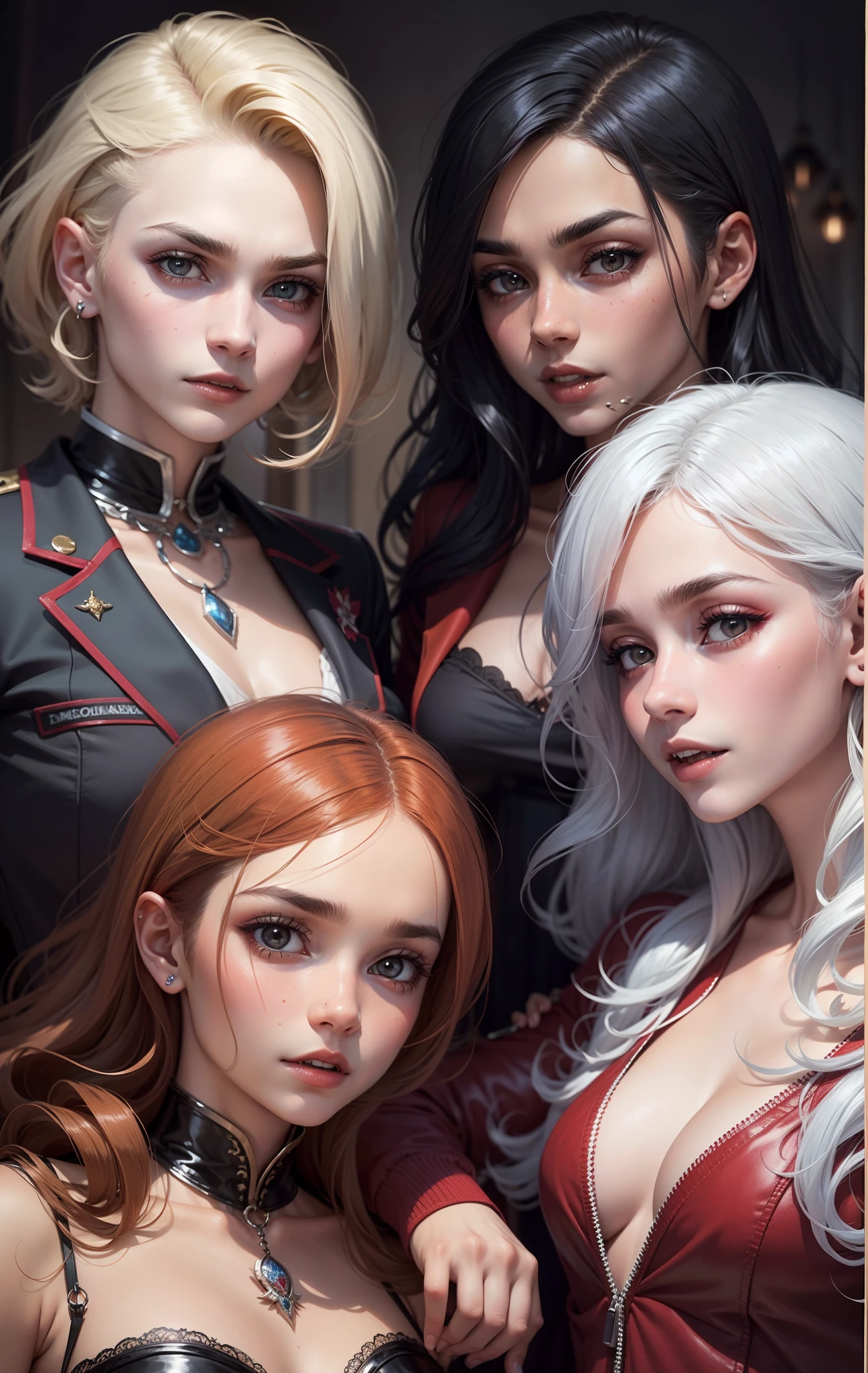 4 adolescentes, 2 homens, vampiros, 2 mulheres, campos escolar, cabelos de cores diferentes assim como o tom da pele, vampiros, 2 homens, adolescentes, aura escolar, vampiros, sangue