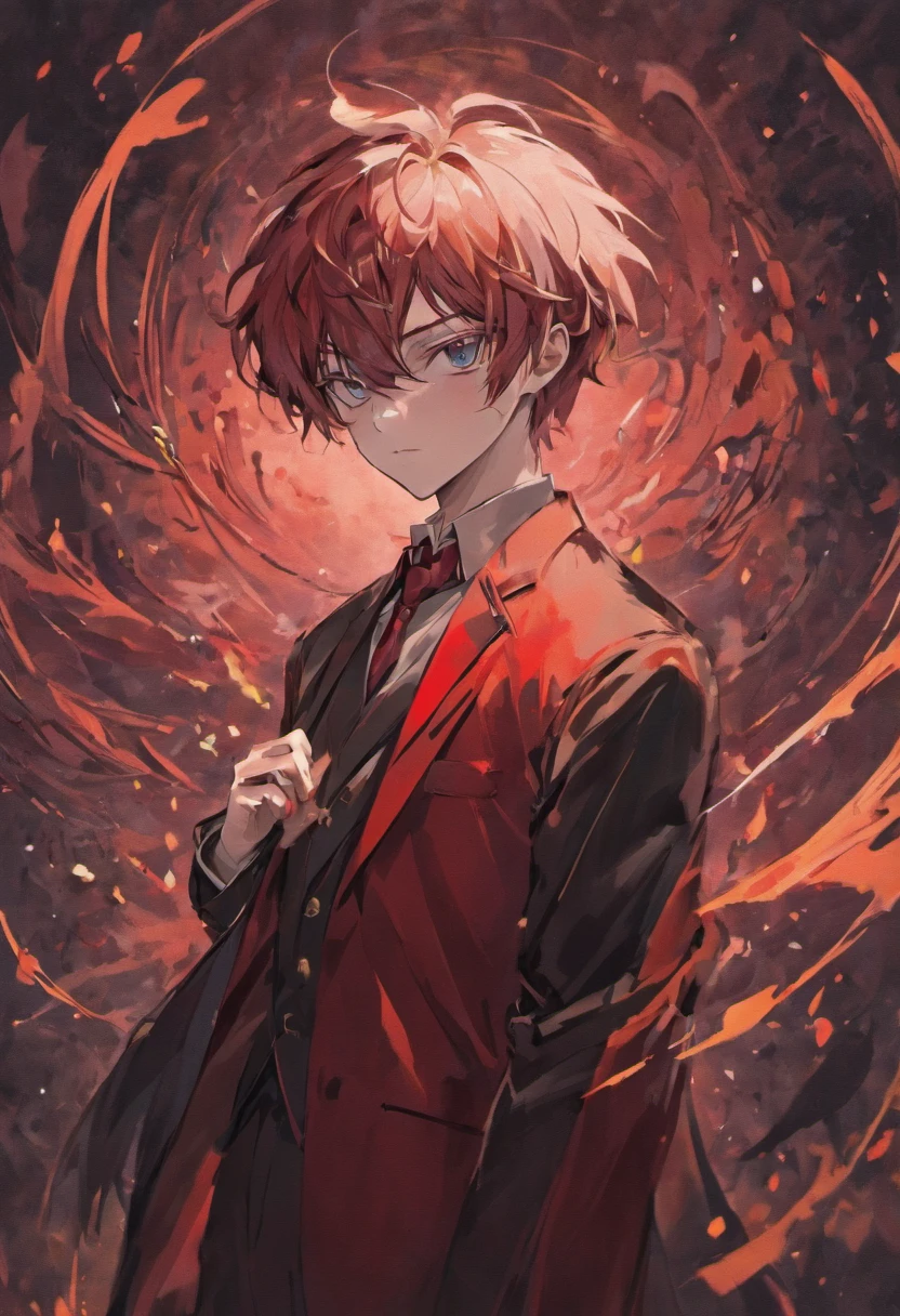 young male,Black and red suit,Cool white skin,whaite hair,magister