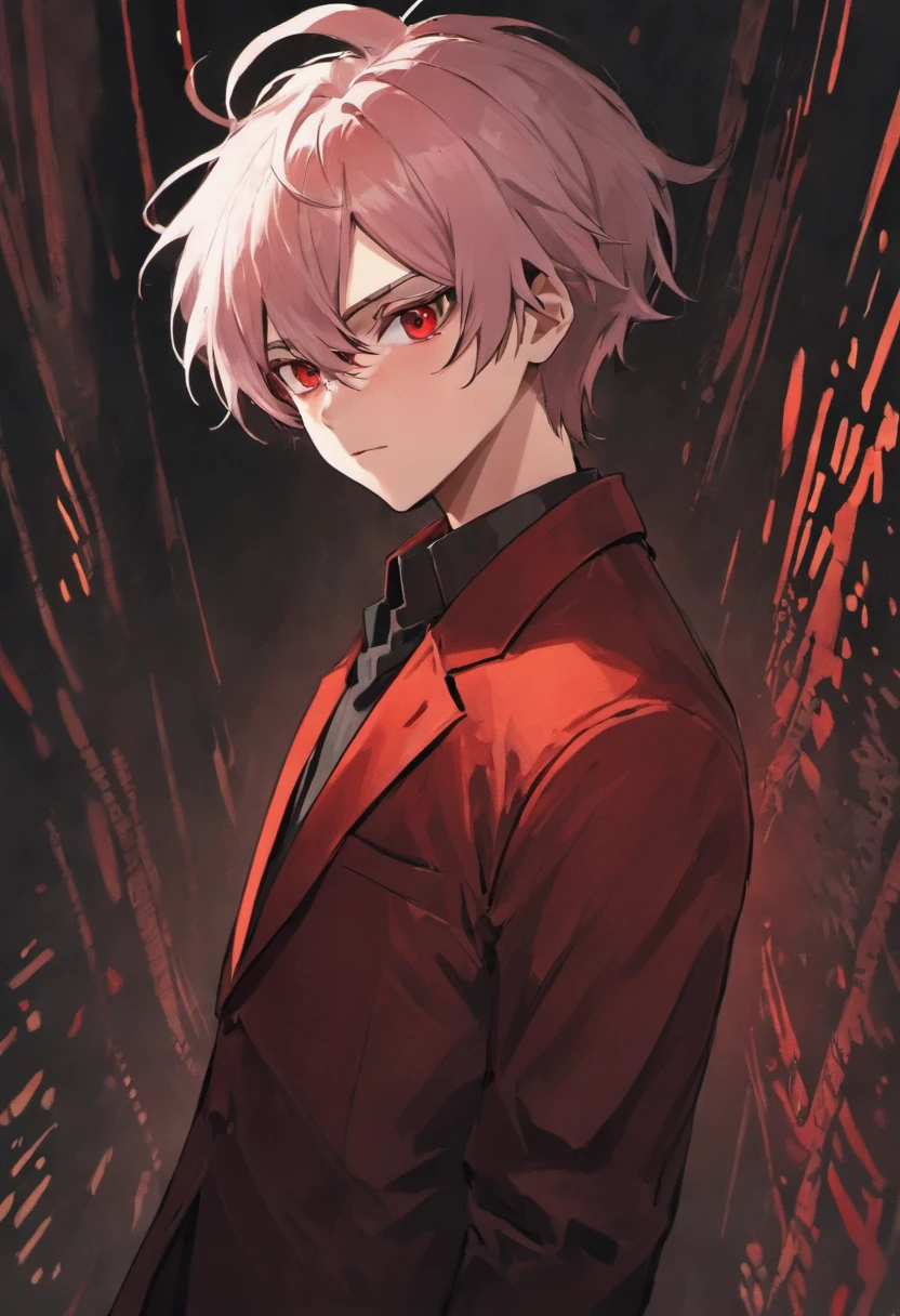 young male,Black and red suit,Cool white skin,whaite hair,magister