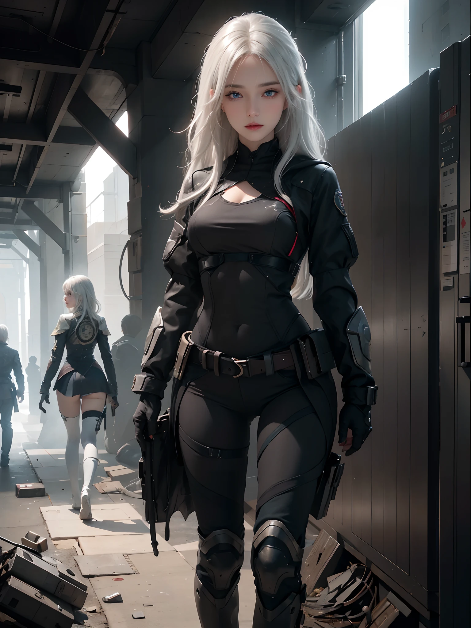 photorealistic, high resolution, 1 women, solo, hips up, look at viewer, (detailed face), white hair, long hair, innocent blue eyes, super detailed face, 8k ultra detailed