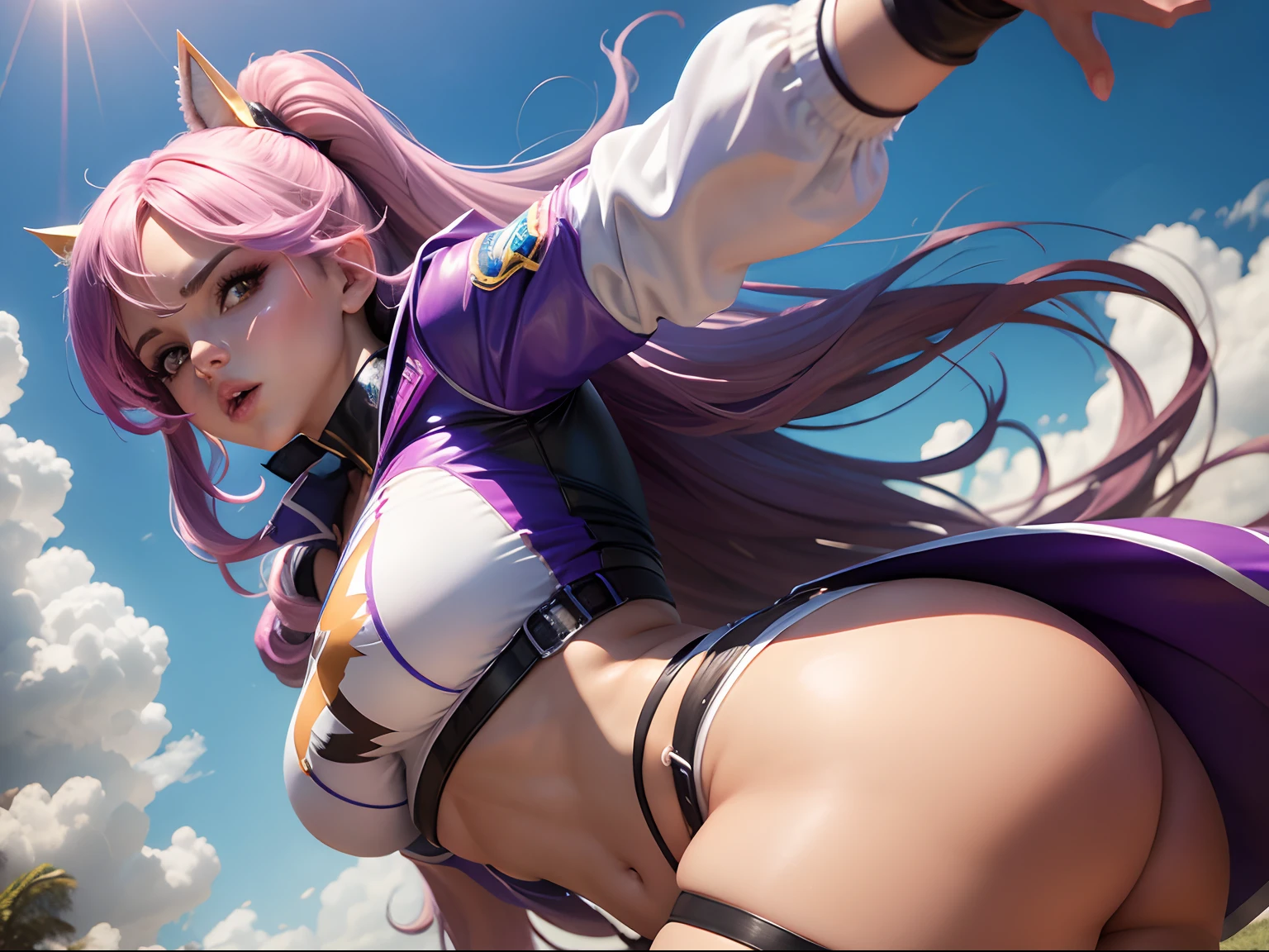 BEAUTIFUL DEMINUA COSPLAY DRESSED AS HEROINE IN FUNNY POSE FLASHING, BOCA CARNUDA, BUMBUM PERFEITO
