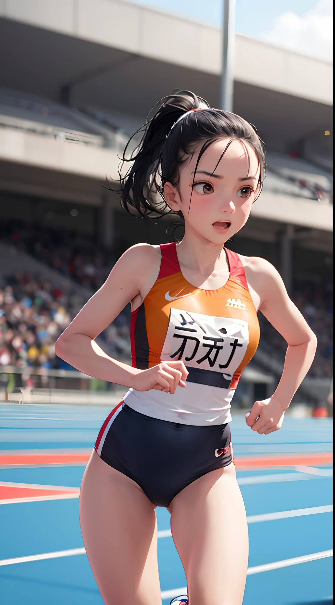 a girl,solo,Track and field race, running,