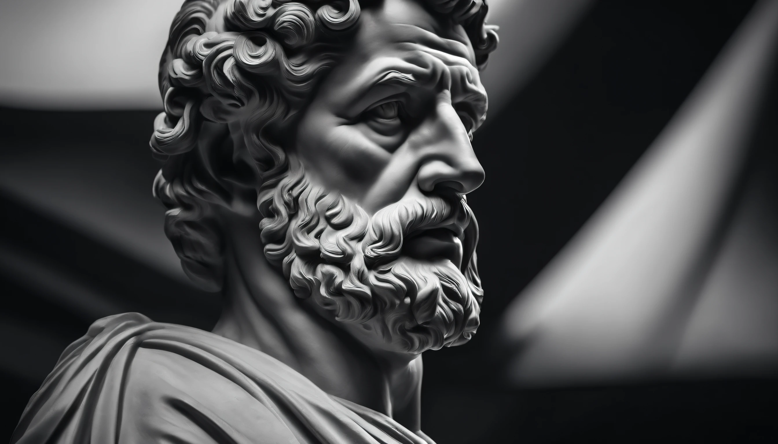 a portrait statue of the stoic Marcus Aurelius in black and white 4K,corpo todo ,forte,musculoso,sem camisa papel de parede super realista