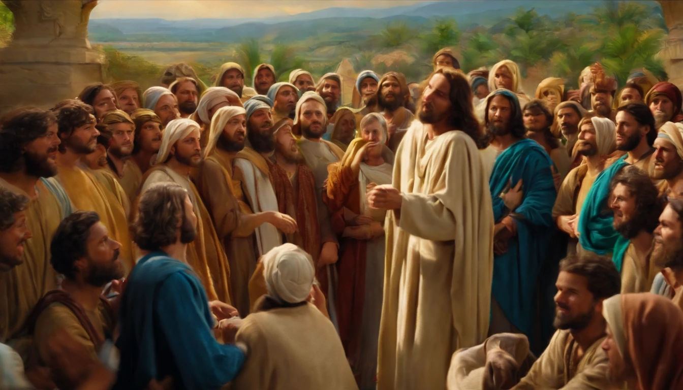 Jesus telling parables in a crowd