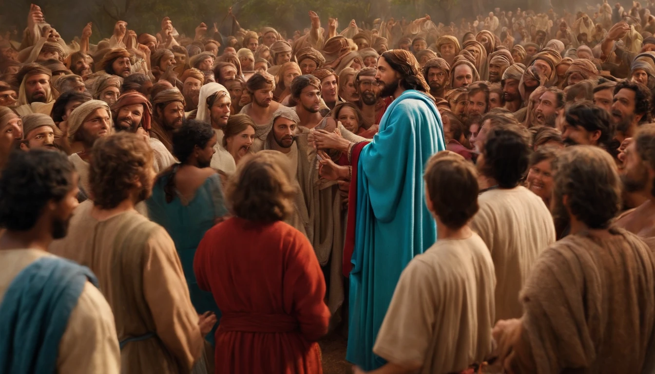Jesus telling parables in a crowd