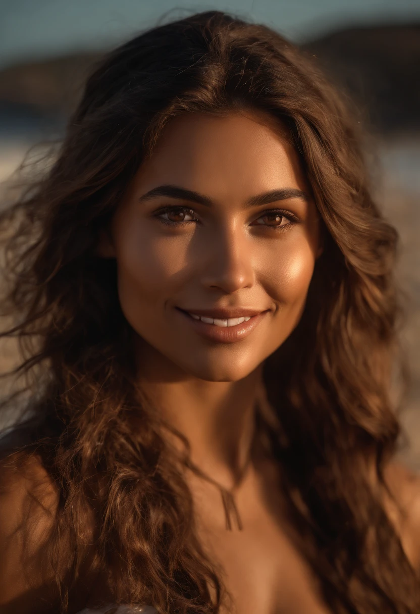 RAW, analog, Nikon Z 85mm,((best quality)), ((masterpiece)), ((realistic)),far fromthe camera image, gorgeous native american woman, brunette, 25 year old, posing in a beach, wearing lingerie petite, smile with teeth showing, ((small breasts)), intricate details, highly detailed, sharp focus, professional, 4k, god rays, hand model, stunning brown eyes, petite, strong chin big ramus dnot defined jawline  huge strong cheekbones highset cheekbones big eyes. great face projection highres, detailed facial features, high detail, sharp focus, smooth, extremely detailed, photo_\(ultra\), photorealistic, realistic, post-processing, max detail, roughness, real life, ultra realistic, photorealism, 8k uhd, SEMI-SILHOUETTE light, slavic face, long blon hair, beautiful hair, real face face