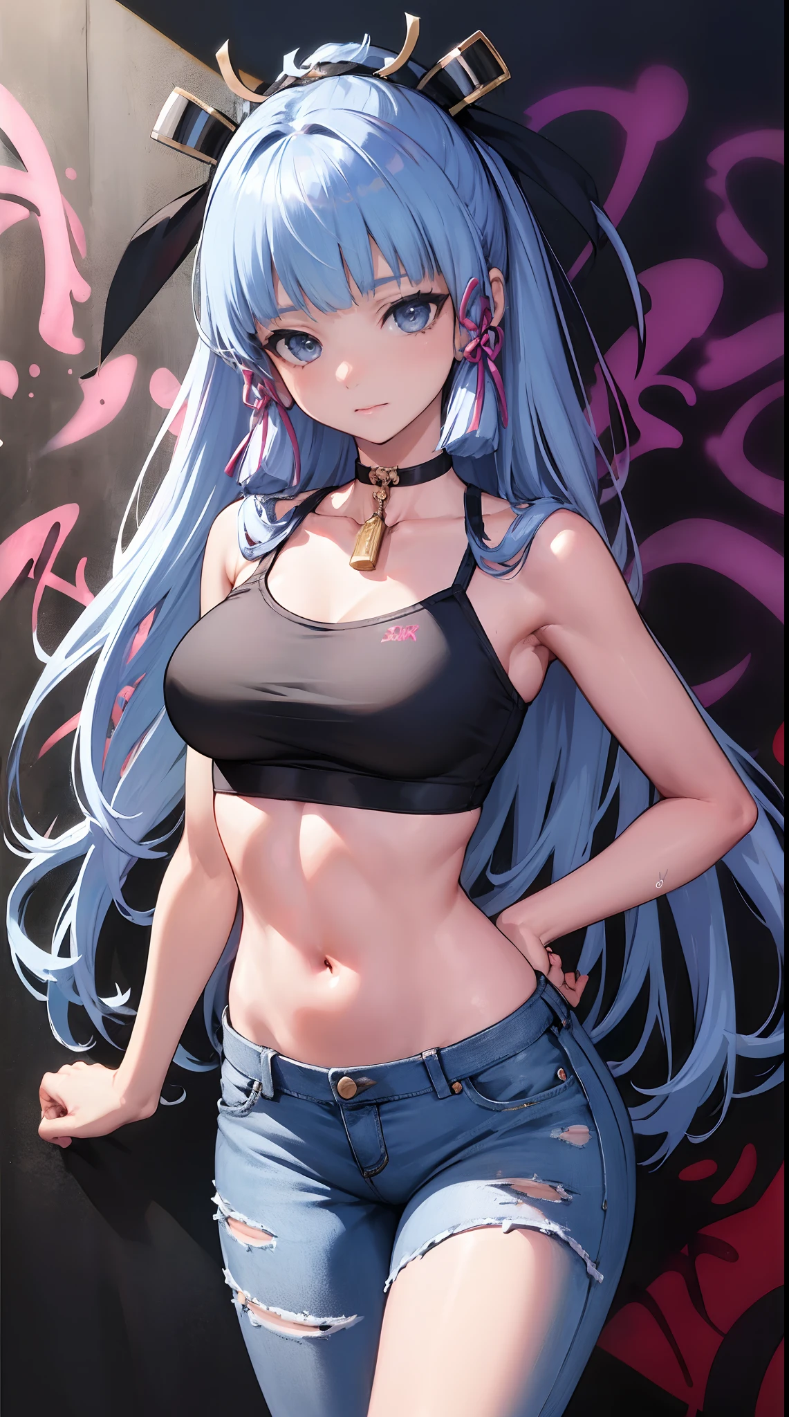 photorealistic, high resolution, soft light,1women, solo, hips up, shining skin, (detailed face),tattoo, jewelry, (rainbow color Hair,colorful hair,half blue and half pink hair:1.2), micro bikini
