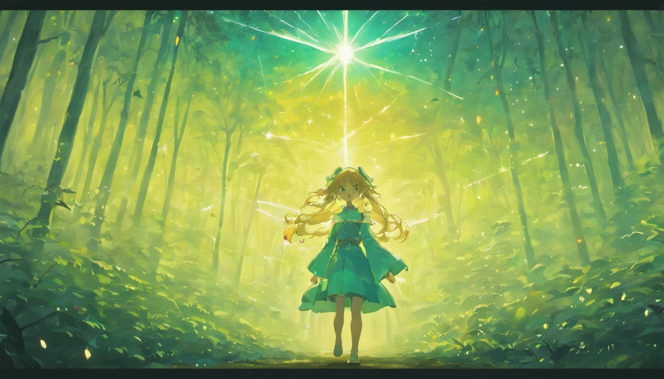 Show a Dreaming Star Shining in the Sky, blinking and catching the attention of all the creatures in the forest