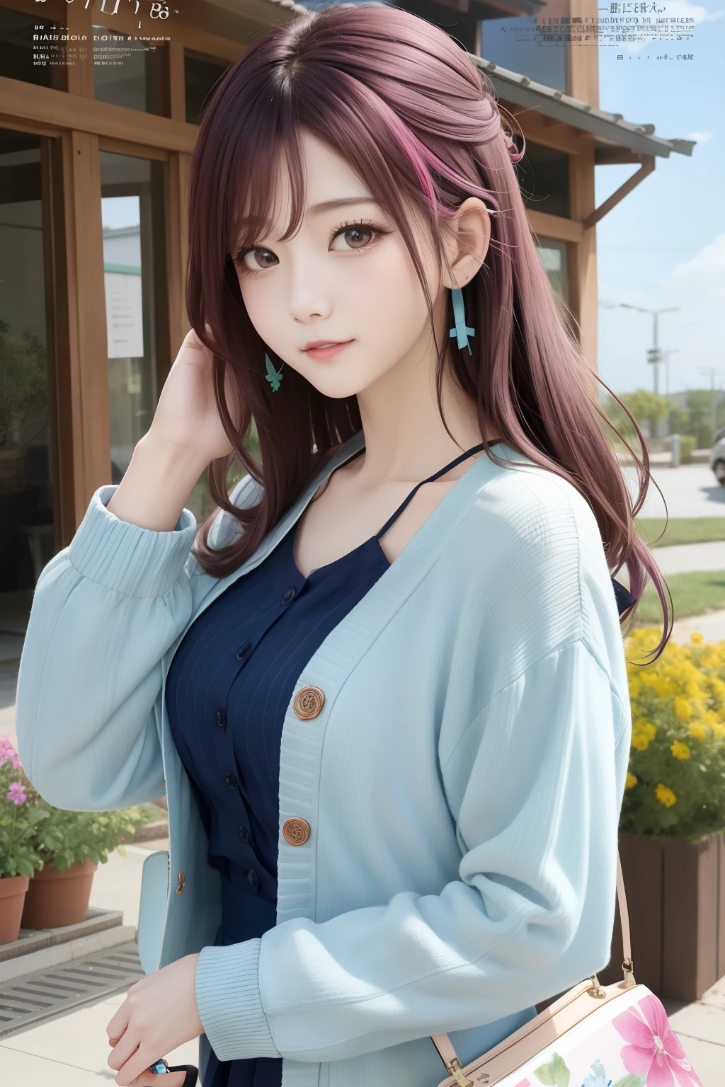 masutepiece, Best Quality, spring outfit, Colorful hair, plein air, MagazineCover ,Upper body,