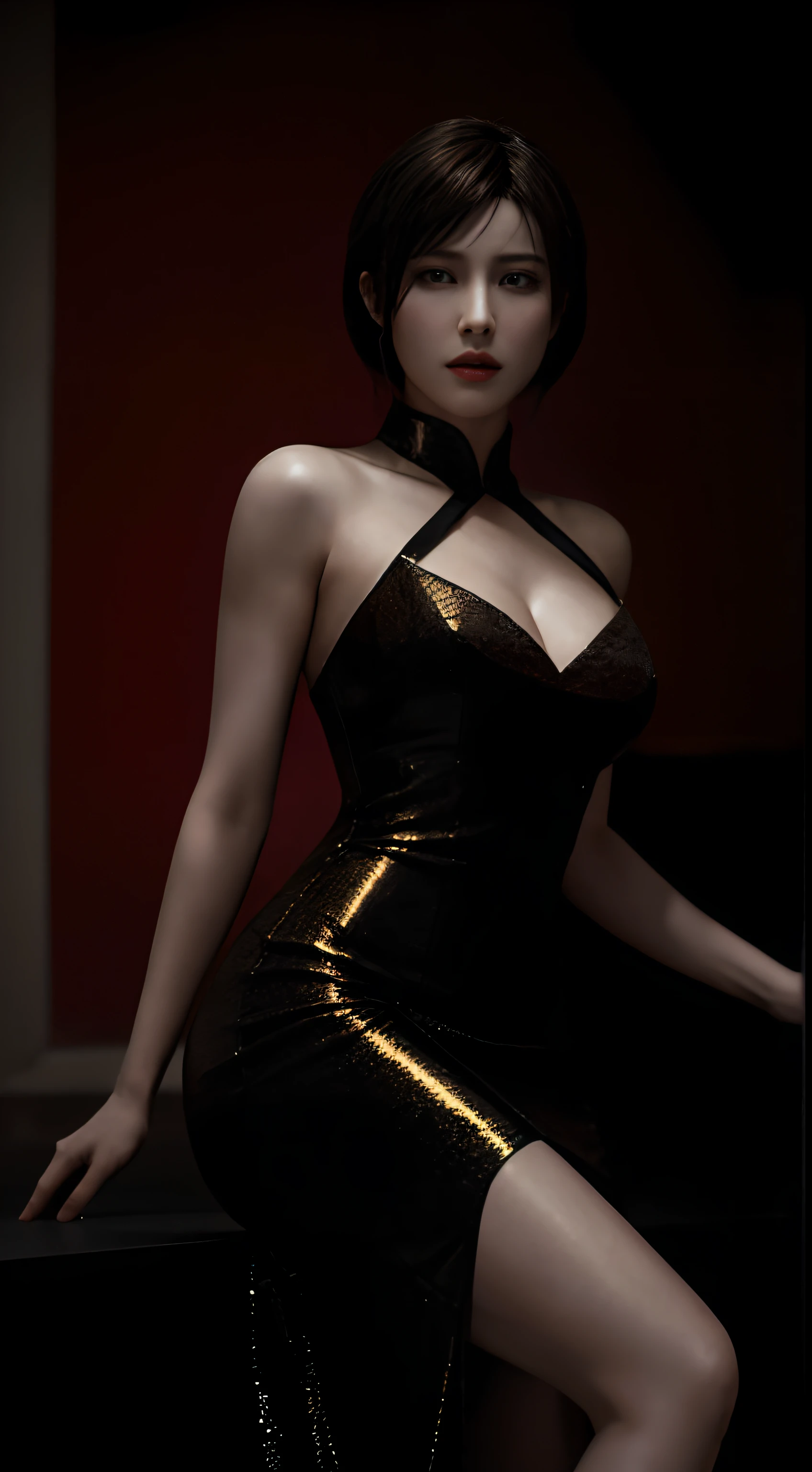 (Highest quality:1.3), cinematic shot, masterpiece, (sharp focus:1.5), (photorealistic:1.3), Ada Wong, 35 years old Woman, revealing clothes, Sexy woman, hot woman, gorgeous character, lusty Beauty, seductive, sensual lust in her beauty, erotic clothes, Ada Wong is a prominent character in the Resident Evil video game series. She is known for her mysterious and enigmatic persona. With her striking appearance, Ada often wears a beautiful qipao dress, which is a traditional Chinese outfit. Her dark hair, intense eyes, and a penchant for high heels contribute to her alluring and iconic look.
Ada is characterized by her intelligence, resourcefulness, and combat skills. She's skilled in using firearms, melee weapons, and gadgets, making her a versatile fighter. Throughout the series, she's often seen as an independent and secretive individual, driven by her own motives. Her interactions with other characters are usually marked by a sense of ambiguity and hidden agendas.
Ada's involvement in the series typically revolves around espionage, uncovering conspiracies, and dealing with biohazard outbreaks. Her complex relationships with other characters, such as Leon S. Kennedy, contribute to the intrigue and drama within the game's narrative. Overall, Ada Wong's multifaceted personality, captivating appearance, and central role in the Resident Evil series make her a memorable and iconic game character, resident evil character,(highly detailed skin), (detailed face), detailed background, cinematic scene, intricate details, UHD,