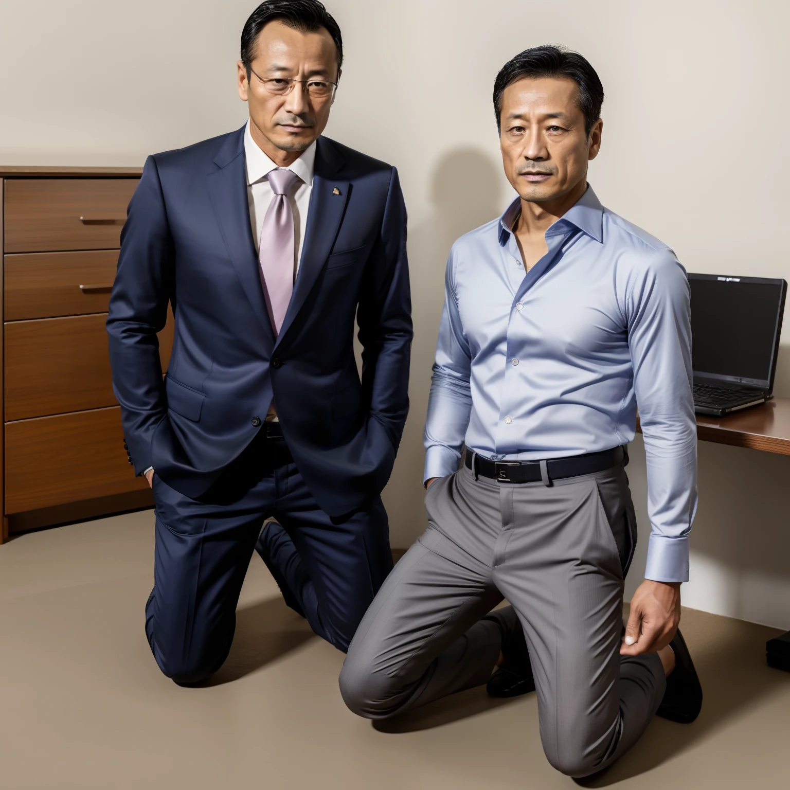 45 yers old,Hidetoshi Nakata,(Kogoro Mouri 1.3),Shirtless,two guys,office room,kneeling down,Business suit,skinny pants,Black socks,Muscle men,fortitude,k hd,Milky white panties