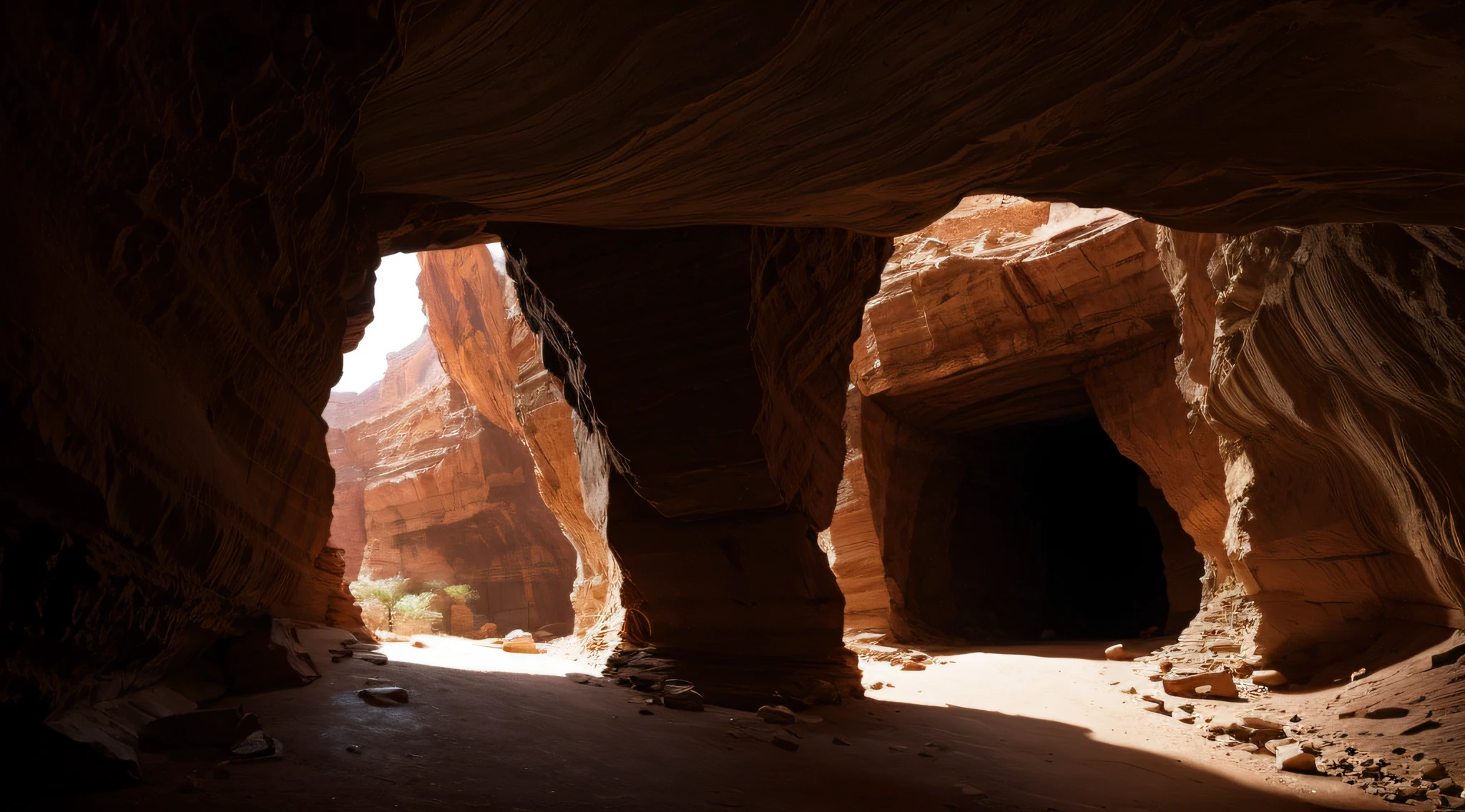 A hidden entrance to a cave deep within the canyon's walls.