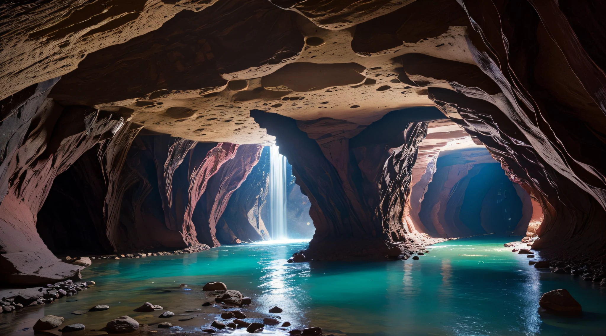 An underground river flowing through a cavern in the Grand Canyon