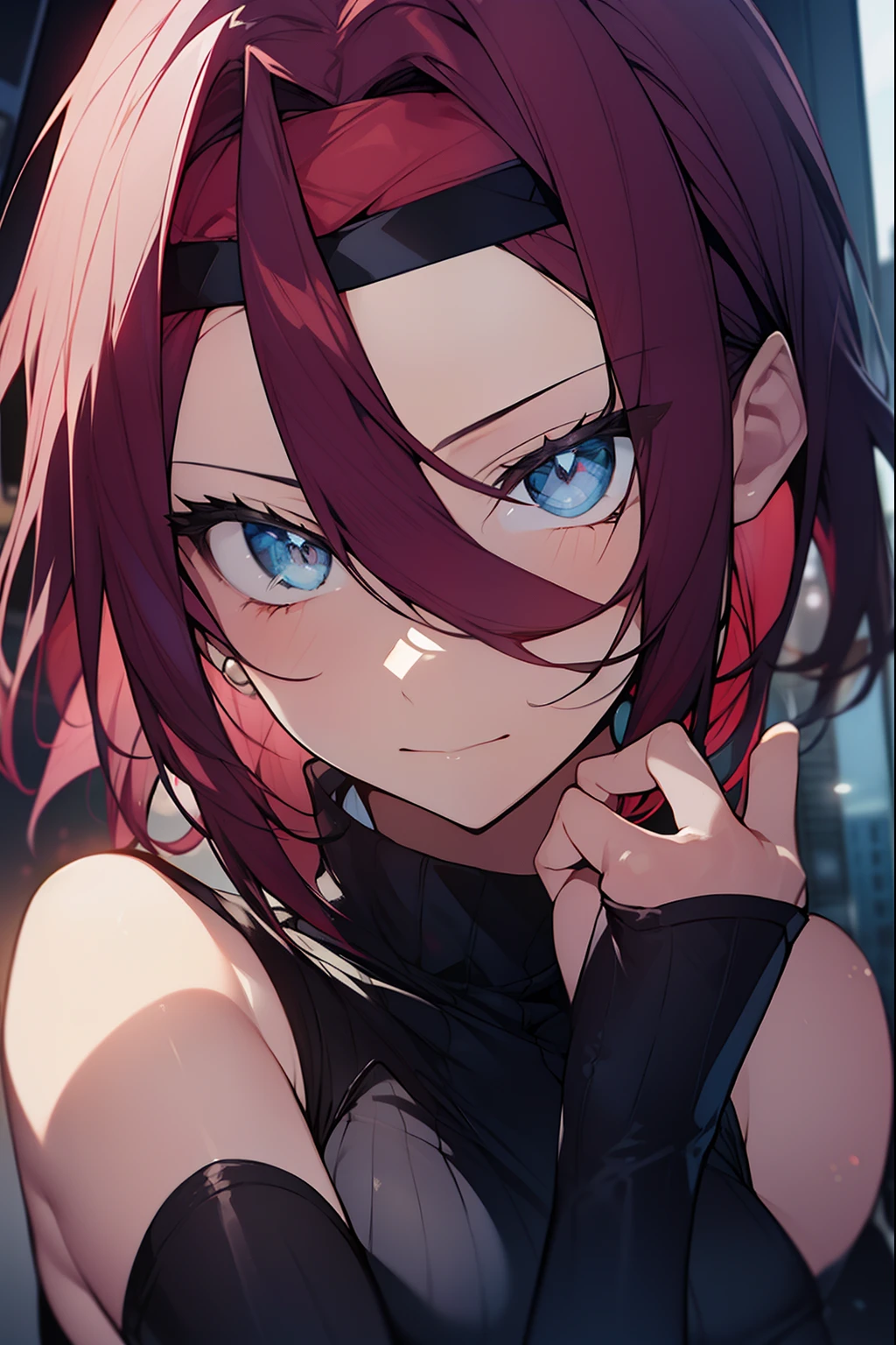 kallenstadtfeld, kallen stadtfeld, blue eyes, headband, red hair, short hair,
BREAK sleeveless, sleeveless turtleneck, turtleneck,
BREAK looking at viewer,
BREAK outdoors, city,
BREAK (masterpiece:1.2), best quality, high resolution, unity 8k wallpaper, (illustration:0.8), (beautiful detailed eyes:1.6), extremely detailed face, perfect lighting, extremely detailed CG, (perfect hands, perfect anatomy),