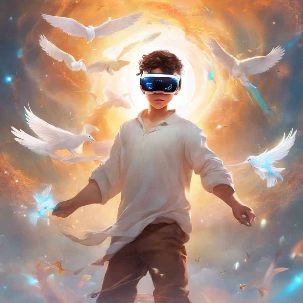 (fundo branco:1.4),(Boy wearing VR glasses,Controle o drone para voar,Draw cartoon images through AR,Record beautiful moments with your camera。Elementos Orientais),(Chinese illustration:1.3,arte em papel:1.3, Arte em papel acolchoado:1.2),( Reasonable design, linhas claras, alta nitidez,best quality, Very detailed, master part, Efeito de luz do filme, 4k )