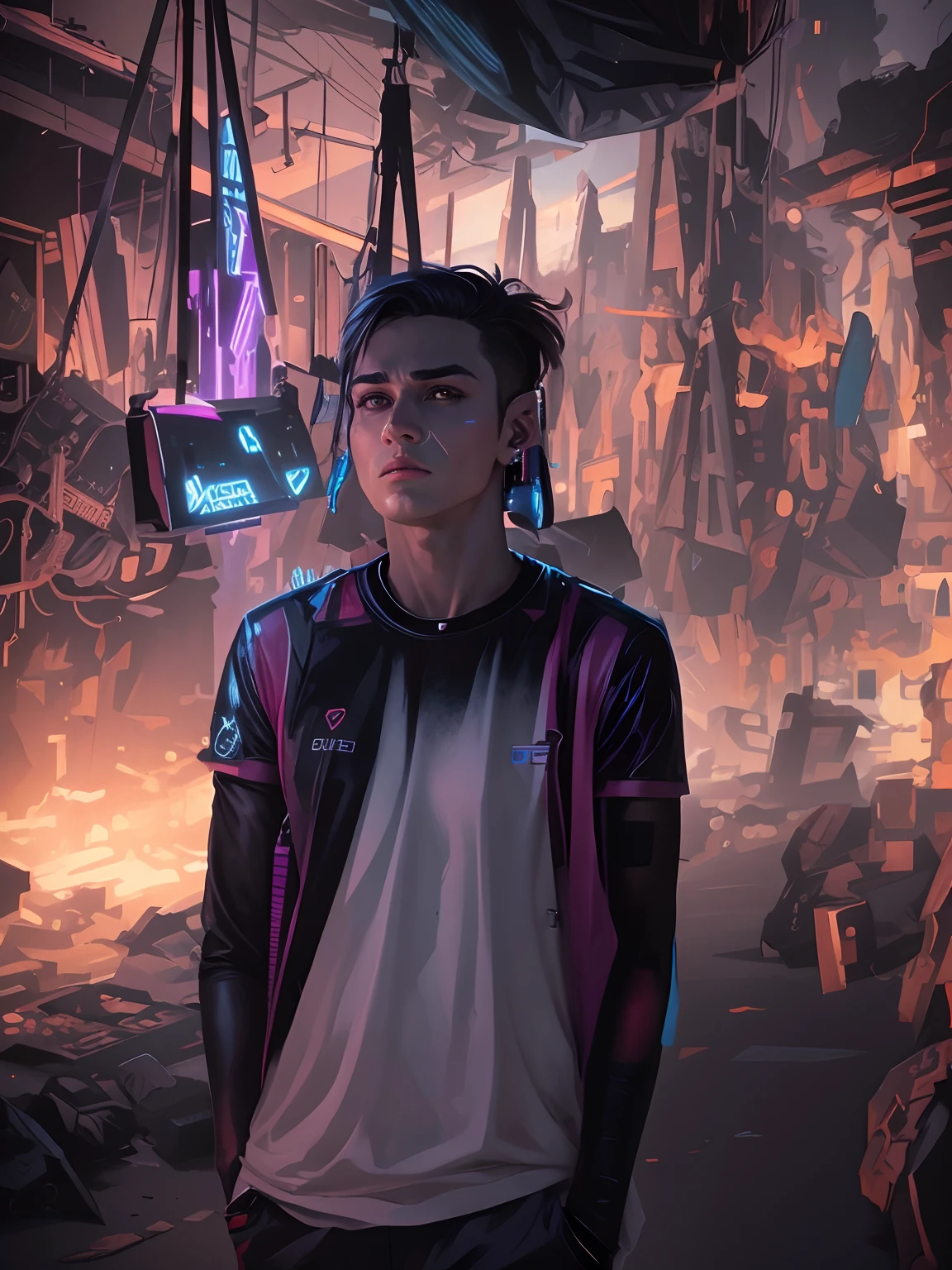 Change background cyberpunk handsome
boy, realistic face, 8k, ultra realistic,