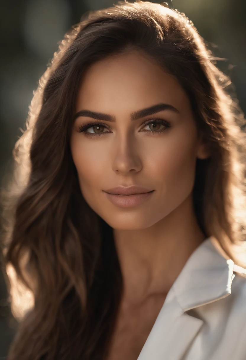 Nikon Z 85mm,((best quality)), ((masterpiece)), ((realistic)),far from the camera image, gorgeous native american woman, brunette, 25 year old, posing in an empty white room, wearing white business suit with black waist coat, smile with teeth showing, ((medium breasts)), intricate details, highly detailed, sharp focus, professional, 4k, god rays, hand model, stunning brown eyes, petite, strong chin big ramus dnot defined jawline huge strong cheekbones highset cheekbones big eyes. great face projection highres, detailed facial features, high detail, sharp focus, smooth, extremely detailed, photo_\(ultra\), photorealistic, realistic, post-processing, max detail, roughness, real life, ultra realistic, photorealism, 8k uhd, best light for instagram, slavic face, long brunette hair, beautiful hair, real face face